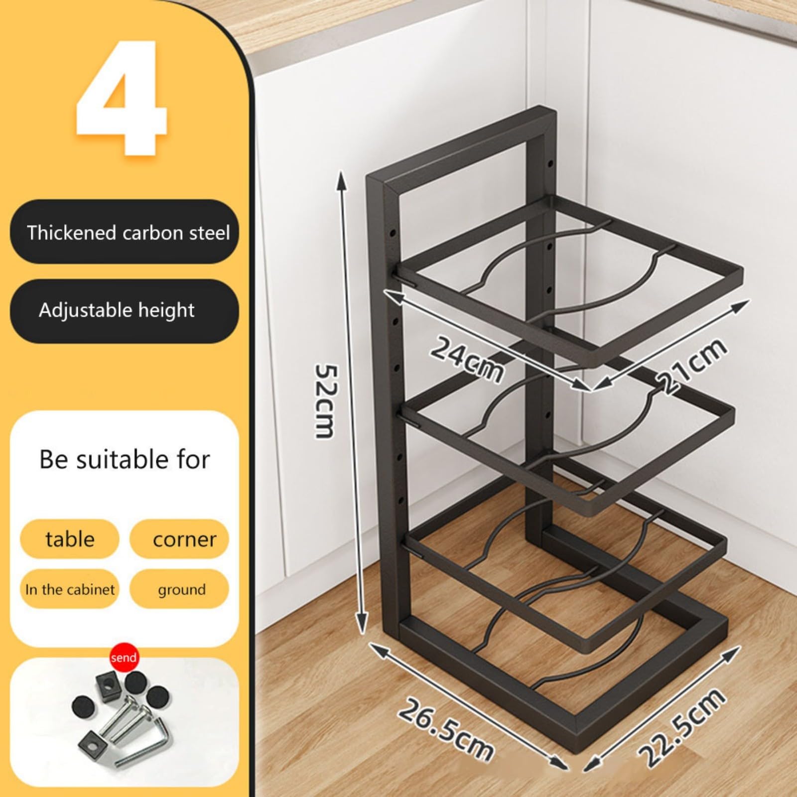Estante para ollas y sartenes debajo del fregadero para armario de cocina para ollas y sartenes, estante ajustable para ollas y sartenes, solución de almacenamiento de utensilios de cocina que ahorra