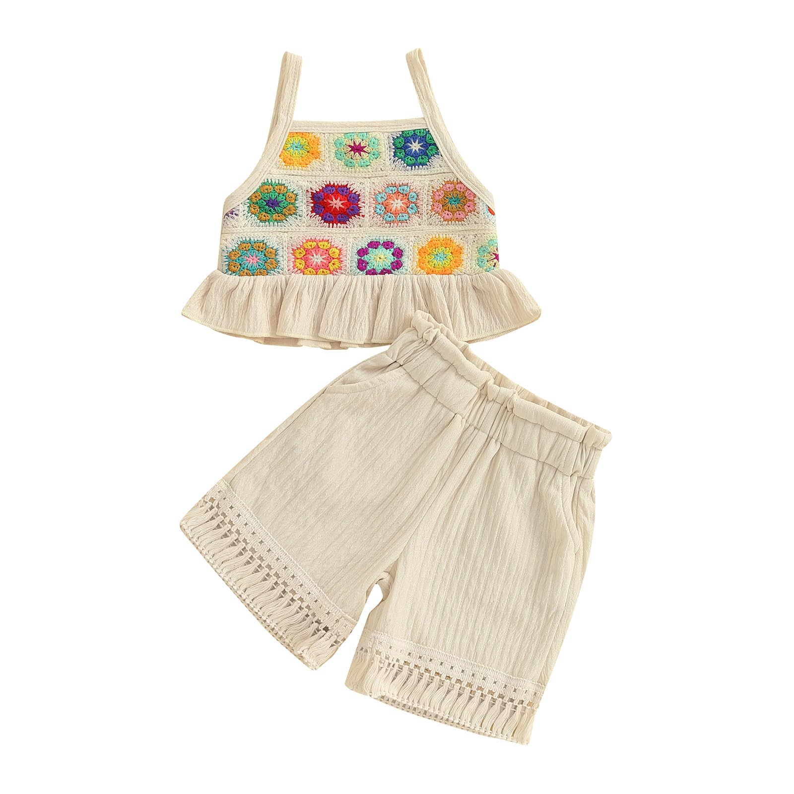 Partclots Baby Girl Outfits Crocheted Ruffled Camisole And Denim Shorts Set 6 12 18 24 Months 2 3 4 T