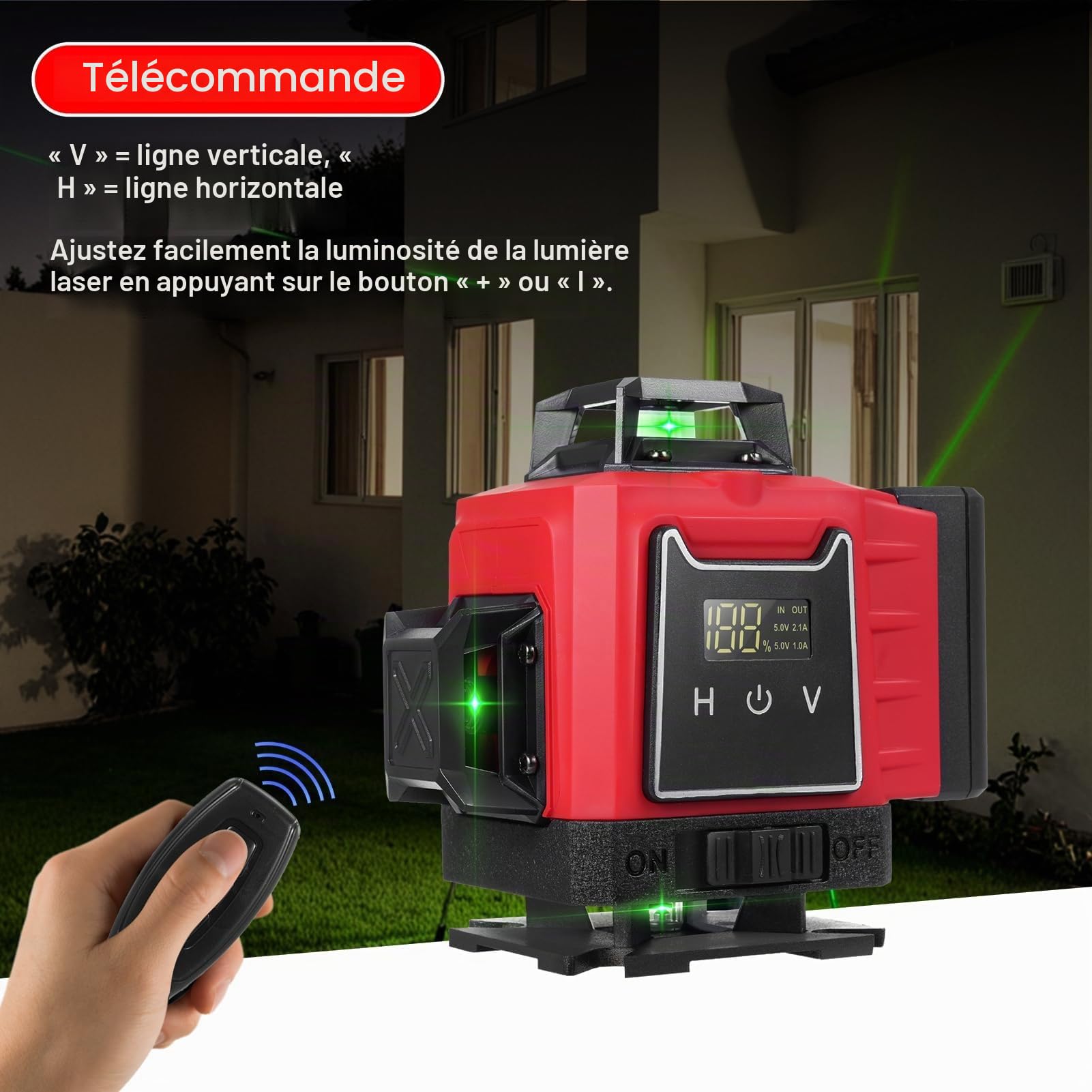 Laser en croix trépied, niveau laser 4D 16 lignes, IP54, batterie 2400 mAh x 2, 1 m extension