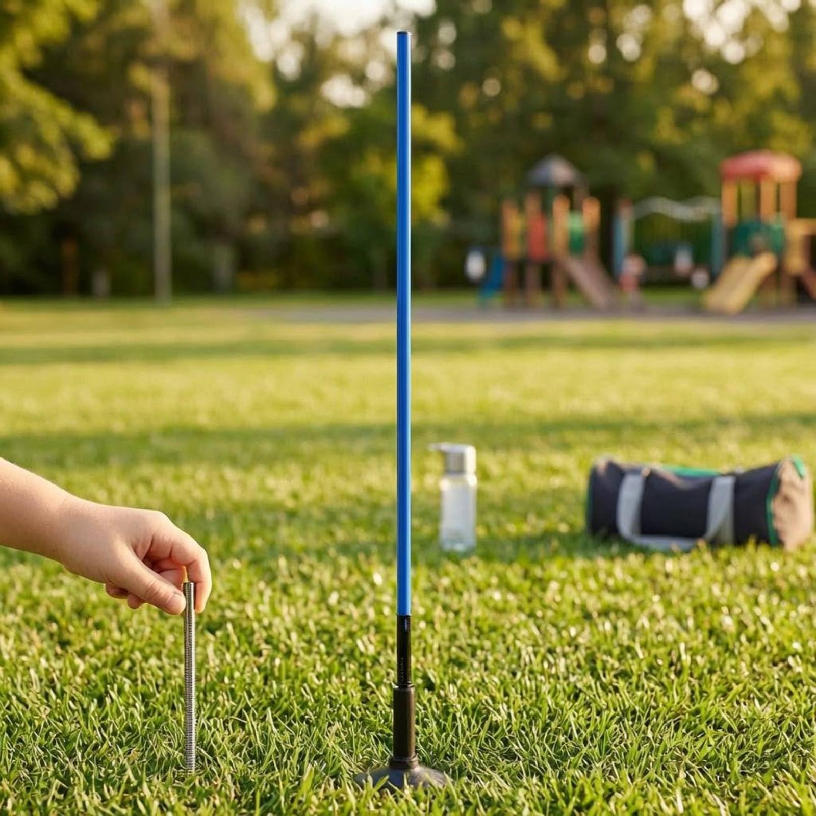Cono Allenamento Bambini Palo Calcio Slalom Dribbling Agilità Base in Gomma Fissata al Prato Materiale PVC Acciaio Struttura Leggera Adatto per Scuola, Color to 1, 1.5 Metri