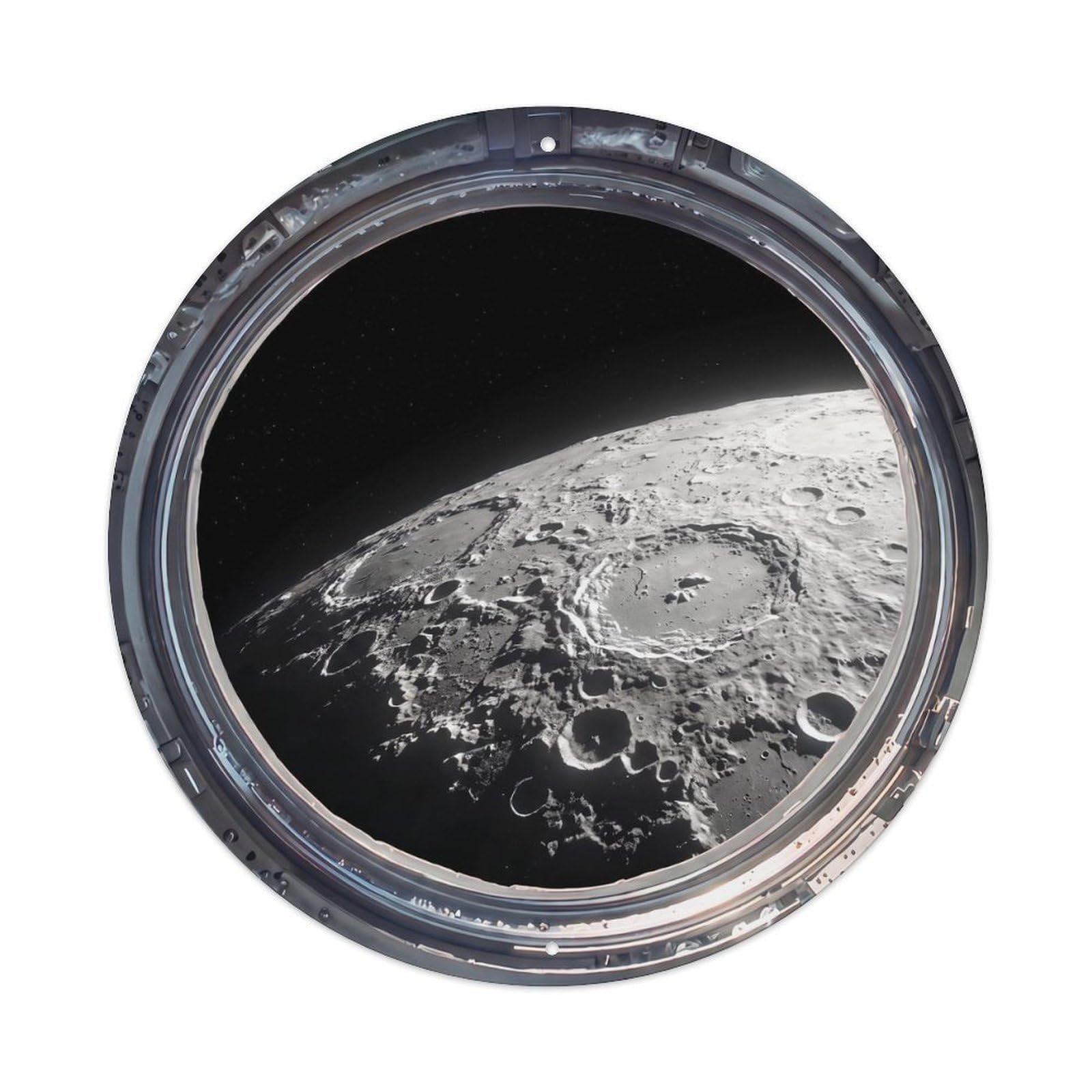 Metal Tin Sign Moon Horizon View from Space Station Porthole