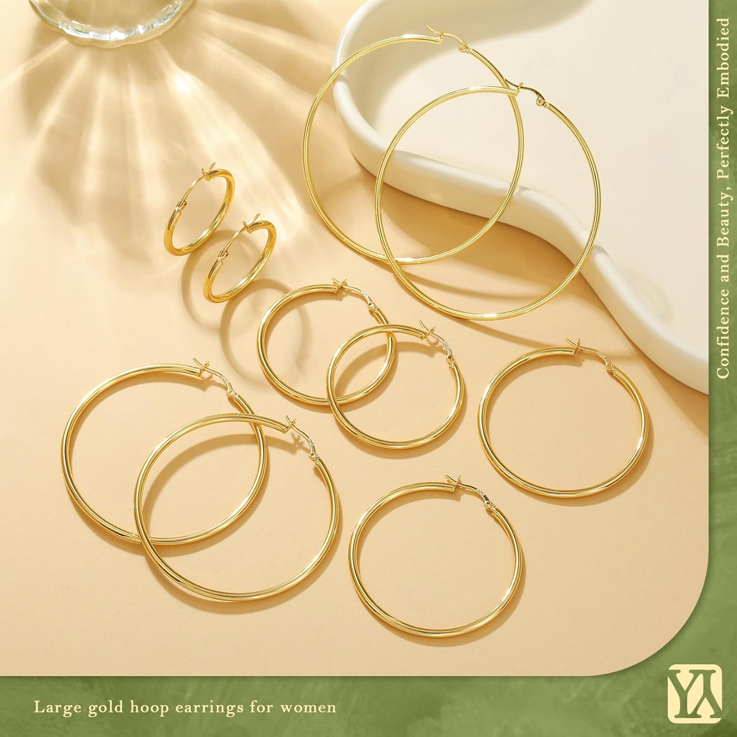 YOUNGYUE 925 Sterling Silver Hoop Earrings for Women Hypoallergenic Oversize 14K Gold Hoops Earrings for Women Thin Gold Plated Hoop earrings Lightweight Large Silver Hoop Earrings 20/30/40/50/60/70mm - Image 7