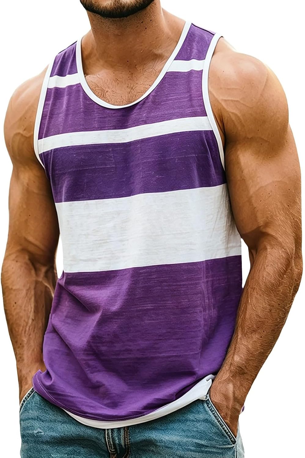 Plus Size Striped Tank Tops for Men U Neck Vest Mens Summer Classic Color Block Sleeveless Shirts Casual Workout Tees
