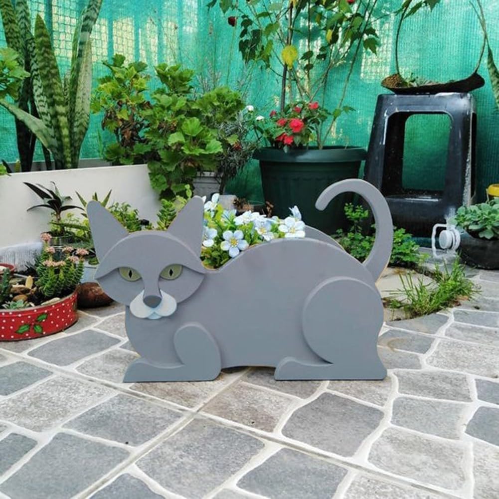 CookiBlend Siamese Cat Plant Flower Pots, Resin Board Cute Plant Pots Decorative Flower Pot for Potted Plant Garden Decor(Shorttail Cat)
