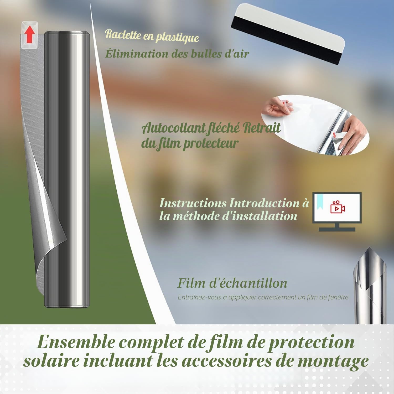 Film Fenetre Anti Regard 100x400cm Film Anti Chaleur Film Anti UV Fenetre | Film Sans Tain pour Fenetre, Film Occultant Fenêtre, Film Miroir pour Fenetre pour Salon, Chambre, Bureau, avec Accessoires