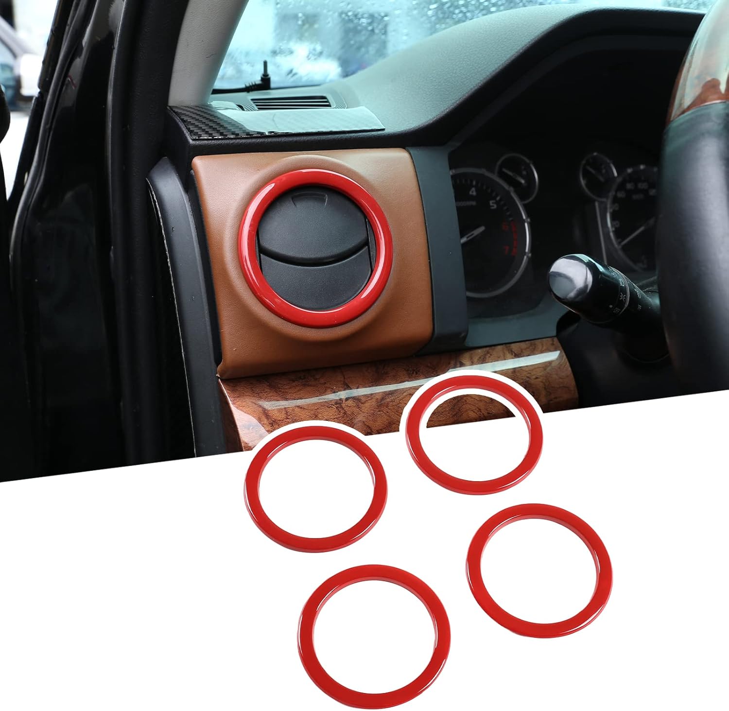 LLKUANG Fit for Toyota Tundra 2014-2021 ABS Instrument Console Side Air Conditioning Air Outlet Ring Trim Car Interior Accessories (Red)