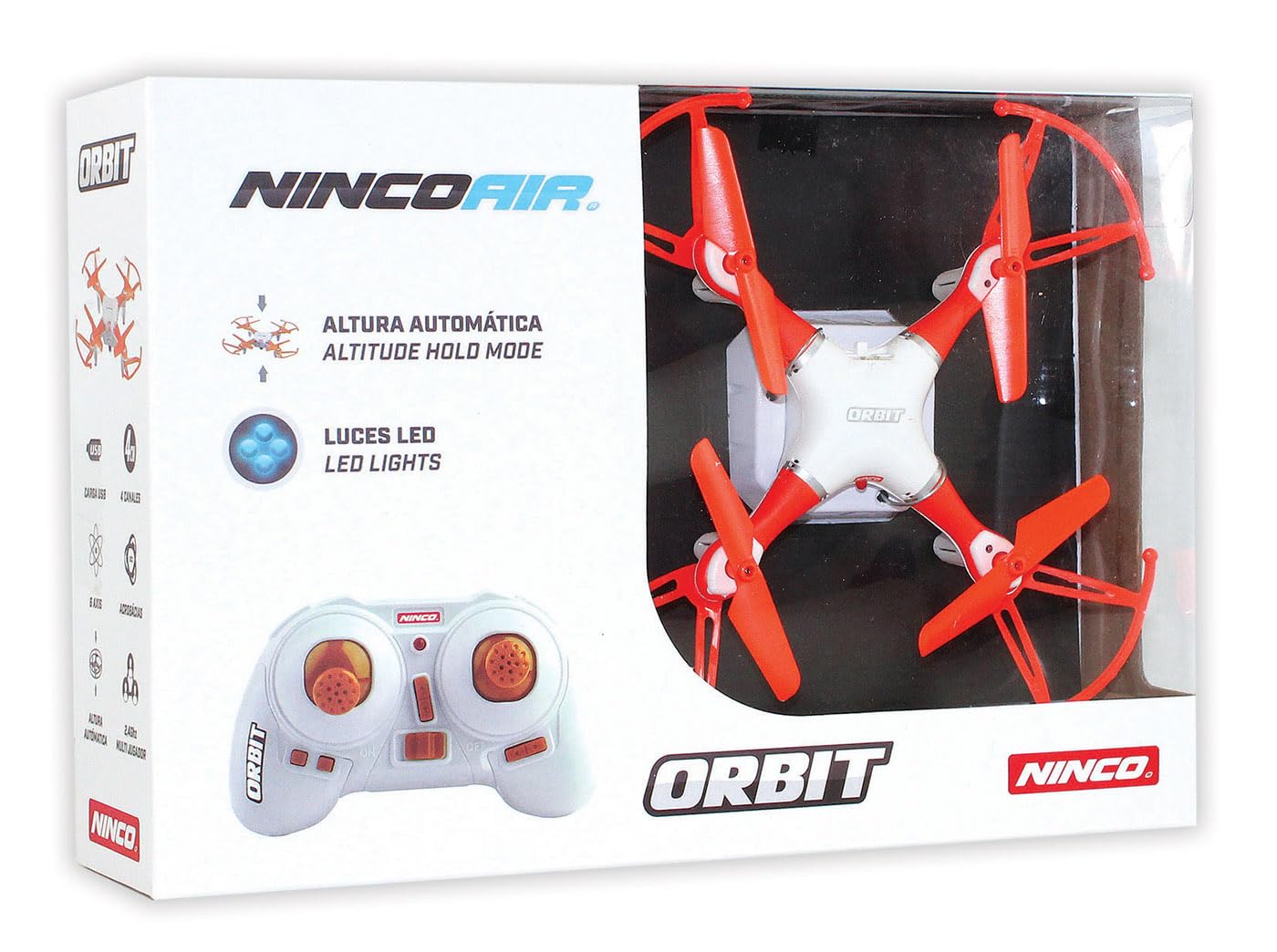 Ninco - Nincoair Drone Orbit Funkgesteuerte Drohne für Kinder, einfach zu fliegen. Ferngesteuerte Drohne mit 2,4Ghz Controller und 3,7V Li-Po Akku, Maße 11,5 x 11,5 x 6 cm (NH90123)