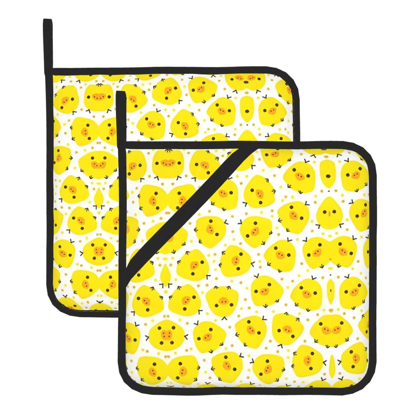 HJFCZH YELLOW chicken Prints Square Hot Pads for Kitchen Counter - Waterproof Pot Holders, Durable Heat Resistant Throw Layers for Serving, Oven & BBQ - 2 Pack