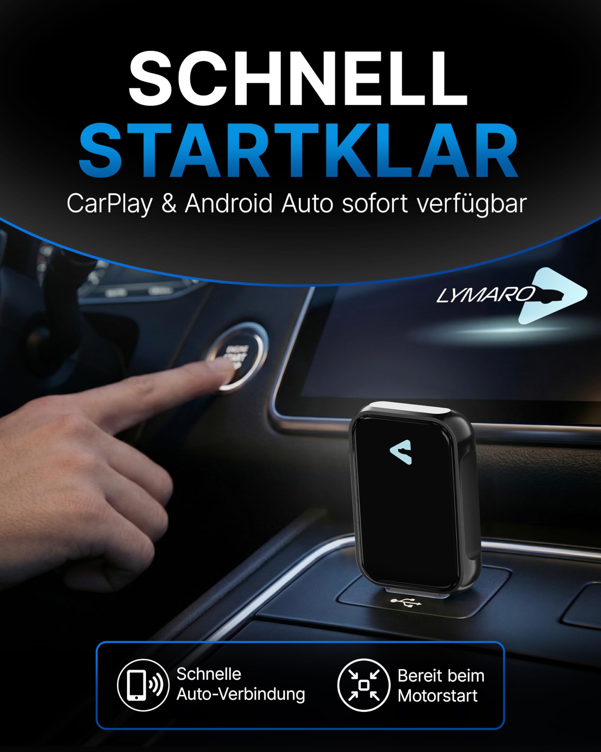Carplay Wireless Adapter & Android Wireless Adapter fürs Auto – USB-A Plug & Play Nachrüstadapter, Upgrade auf kabelloses Apple CarPlay & Android Auto (Black)