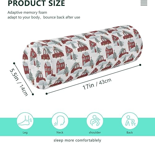 Miniatura 3 de FRODOTGV Christmas Red Cars Trees Outdoor Bolster Pillow Neck Roll Pillow for Sleeping Decorative Round Pillows Cylinder Pillow Decorative Lower Back