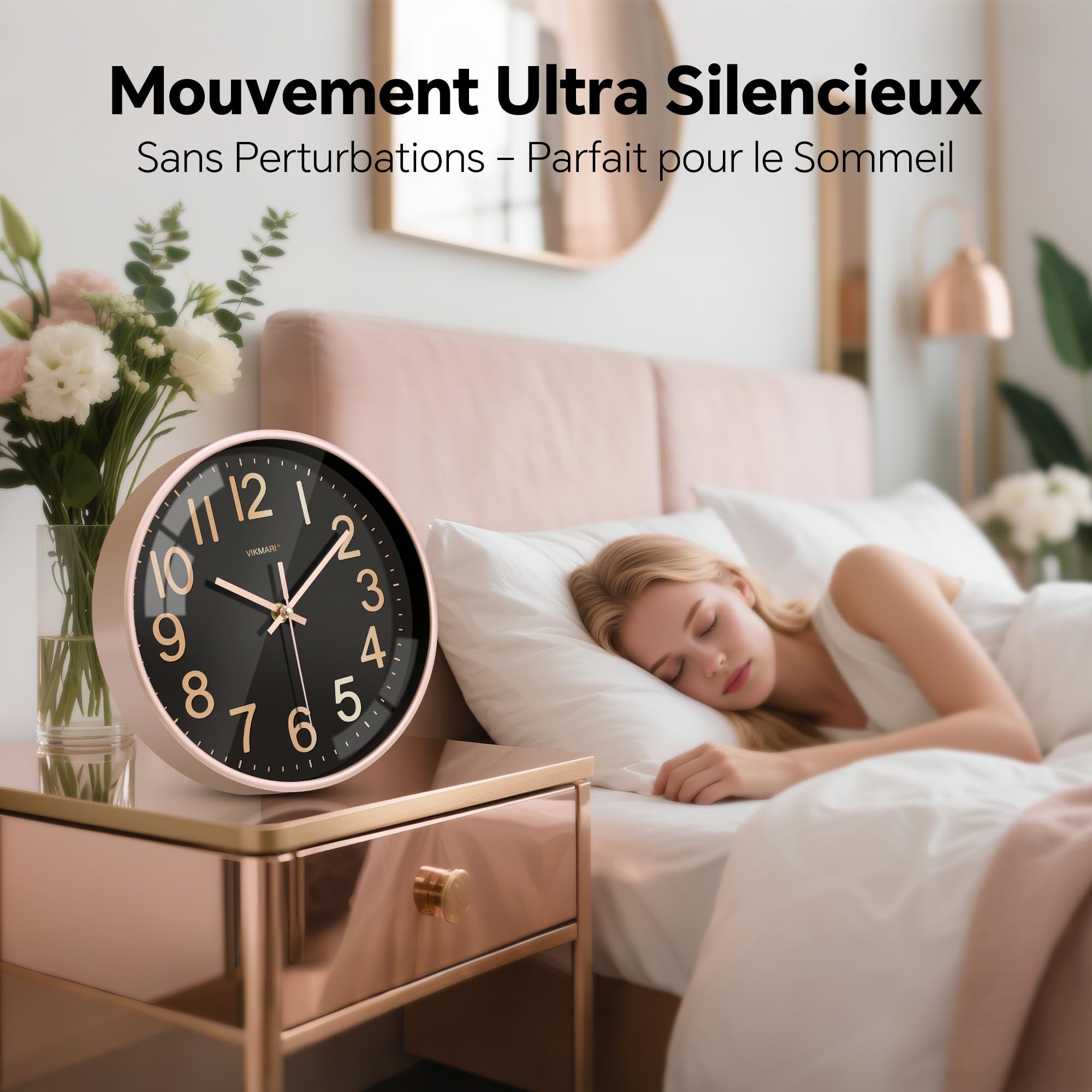 VIKMARI Horloge Murale 30 cm Silencieuse Noir et Doré - Pendule Murale Quartz pour Salon Bureau