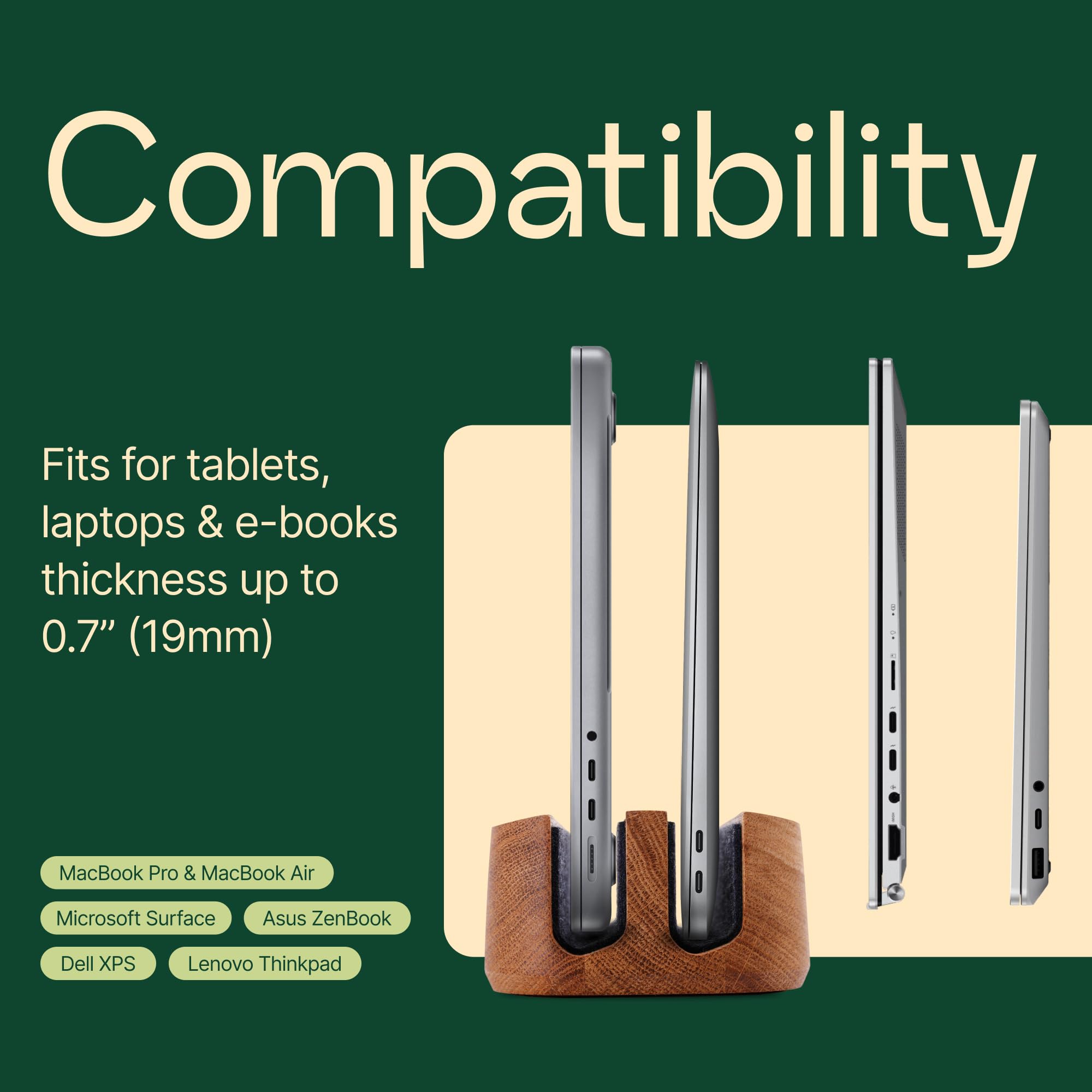 Laptop-Ständer, vertikaler Laptop-Halter für den Schreibtisch, alle MacBooks, vertikale Ständer, bis zu 1,8 cm dick, handgefertigter MacBook-Halter aus Naturholz (einzelne Eiche)