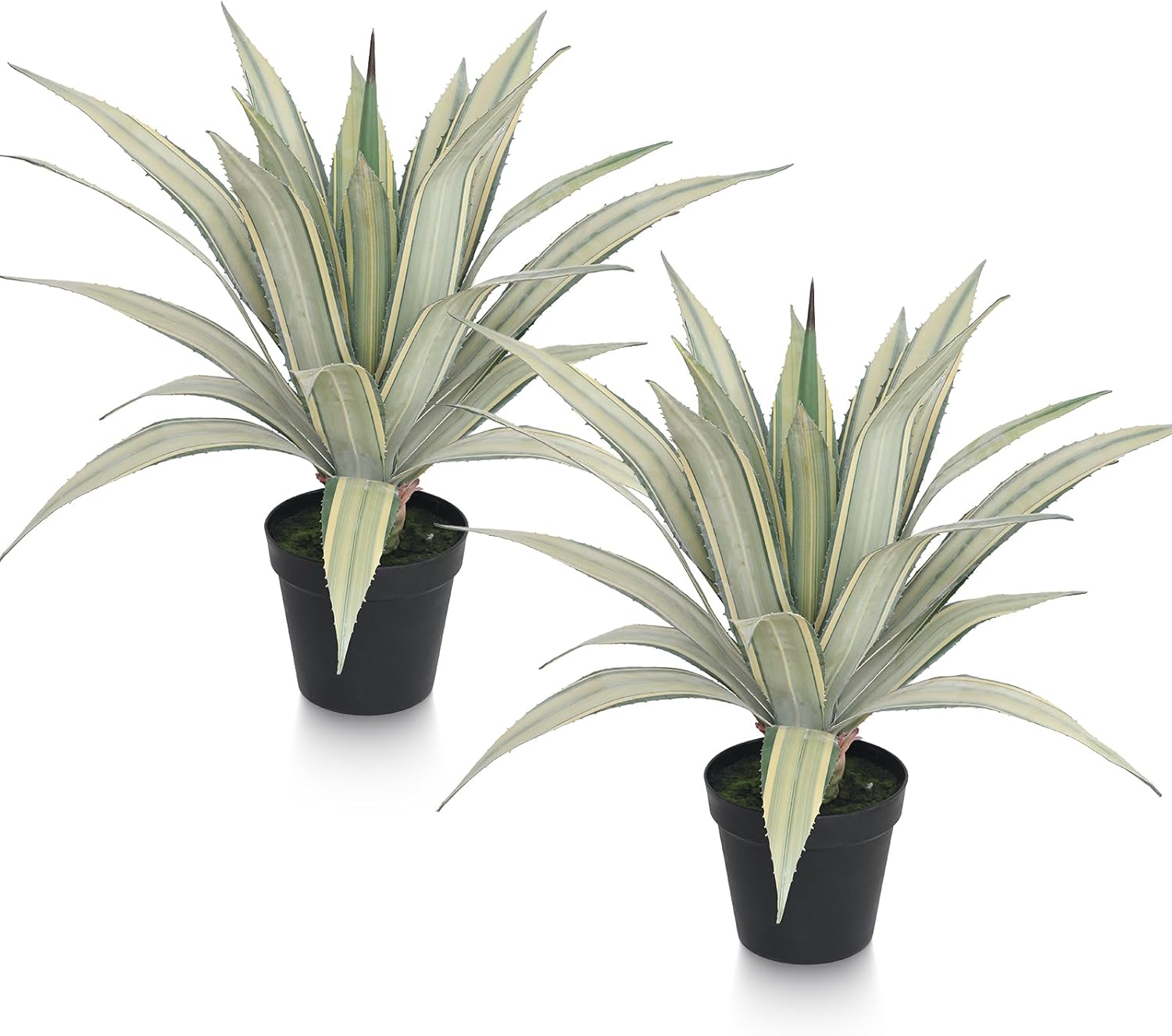 momoplant Artificial Agave Plant 30 Inch Tall Faux Agave Trees Set of 2 with Two Tone Sawtooth Edged Leaves for Front Porch Patio Indoor Outdoor Home Office Decor