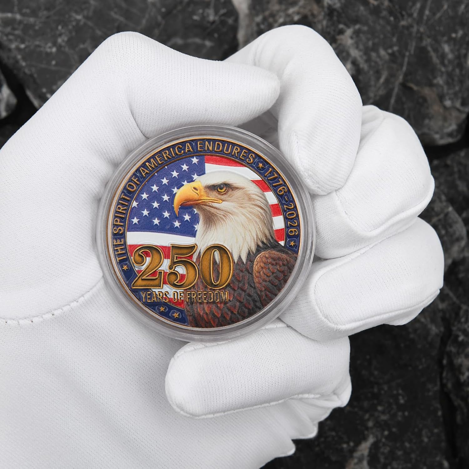 USA 250th Anniversary Commemorative Coin,Patriotic Bald Eagle & Statue of Liberty Design with U.S. Flag and Liberty Bell,1776–2026 America 250 Years of Freedom Coin(5 Pack)