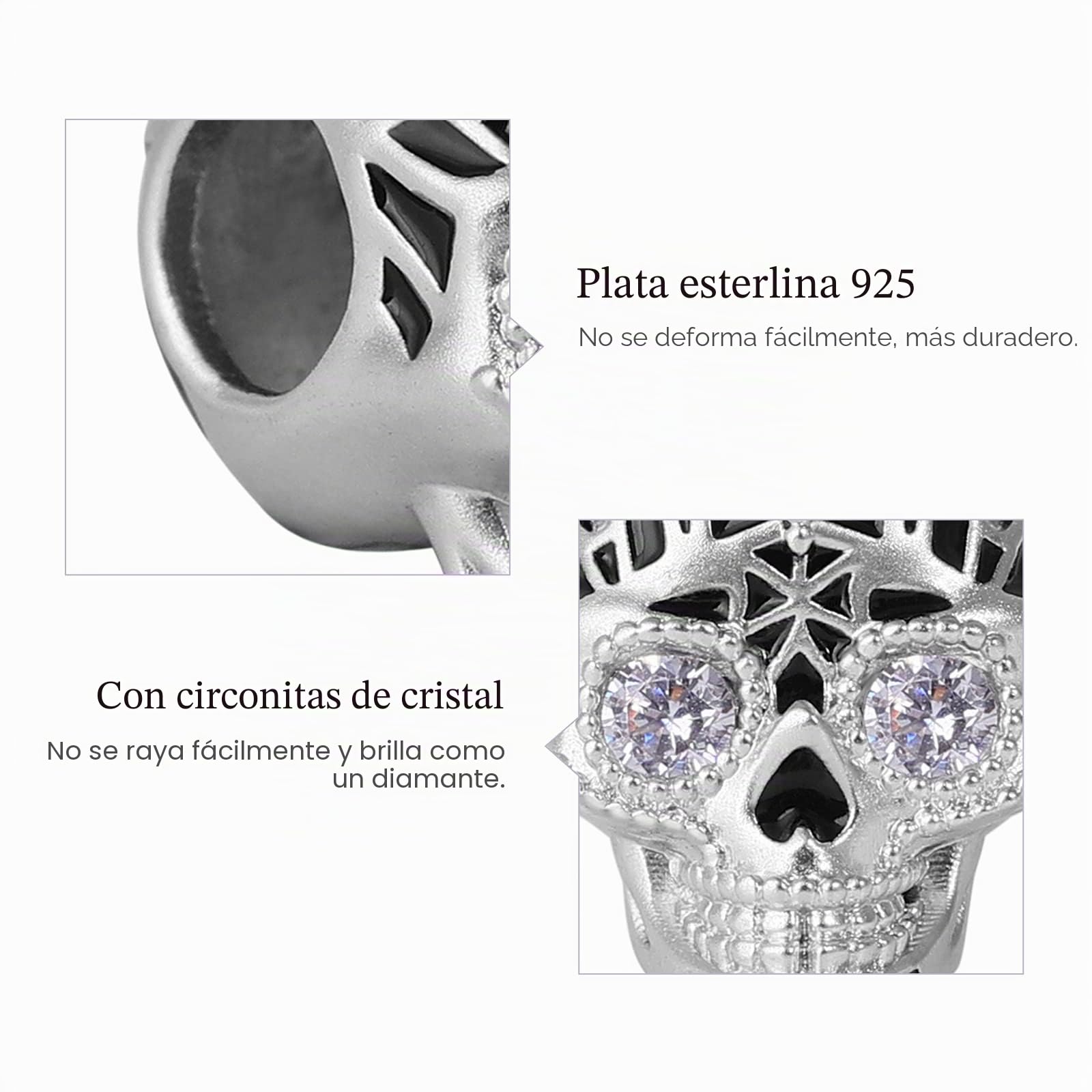 GNOCE Punk Skull Charms Beads 925 Sterling Silver Charm Bead Con Piedra De Circonita Cúbica Se Adapta a Todas Las Pulseras/Collar Regalo Hecho a Mano Para Un Amigo