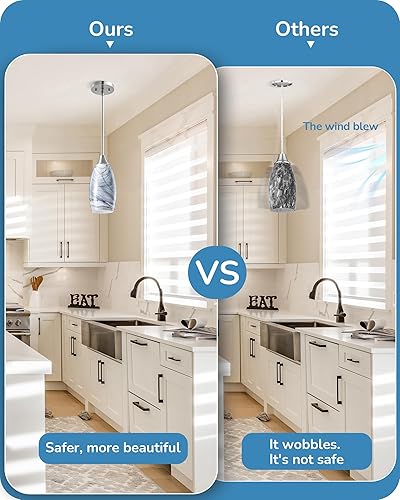 Miniatura 5 de EDISHINE Lámpara colgante, lámpara colgante de vidrio artística hecha a mano, luz de techo cableada, pantalla de vidrio de mármol gris, varillas