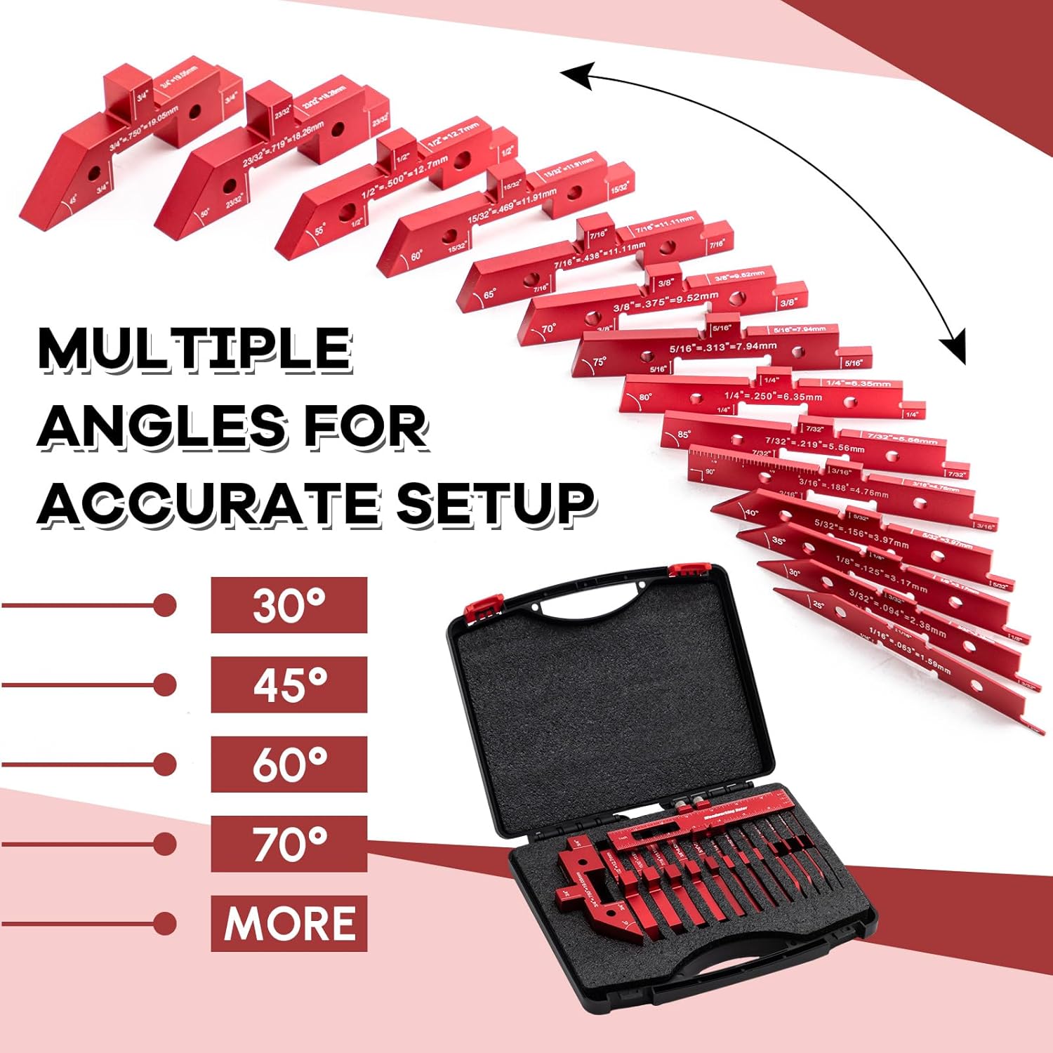 Konohan 15 PCS Router Table Setup Blocks, 0.002'' Precision Aluminum Height Gauge Set, Woodworking Depth & Angle Setup Bars for Router Table Saw Tools