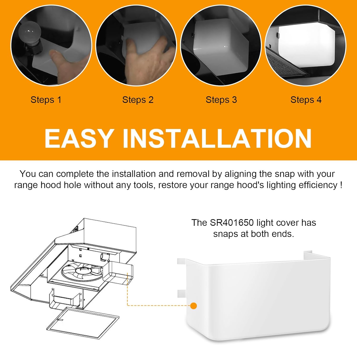 SR401650 Range Hood Light Lens Cover for Broan Range Hood QL1, NS6, NS6530WW, QL130WW, Replace Part R401650, 1472455, AP5613955 Light Cover Lense, 2 Pack