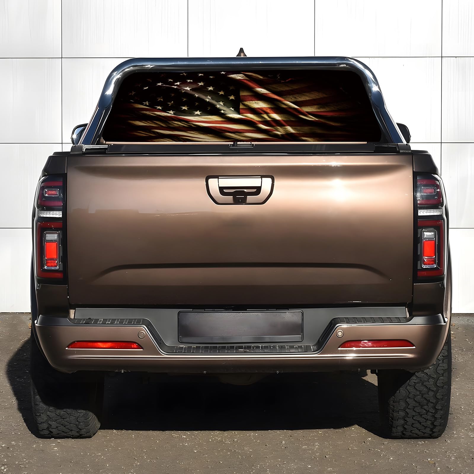 Tobethay Rear Window American Flag Decal For Trucks - 65x22 Inch Vinyl Perforated Sticker, Fits Most Pickup Trucks & SUVs