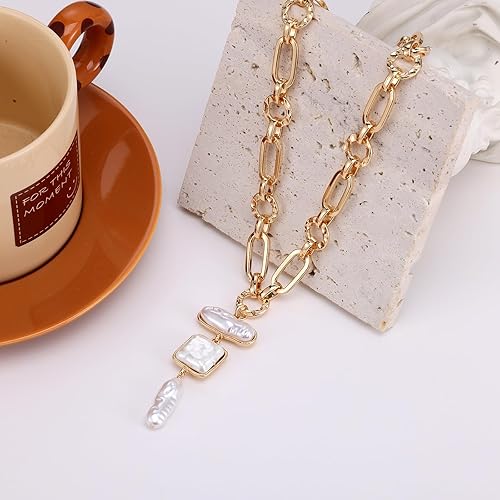 Miniatura 6 de Collar de perlas y cadenas, cadena mixta y gargantilla de perlas de moda, collar de capas con colgante de corazón de peras orgánicas