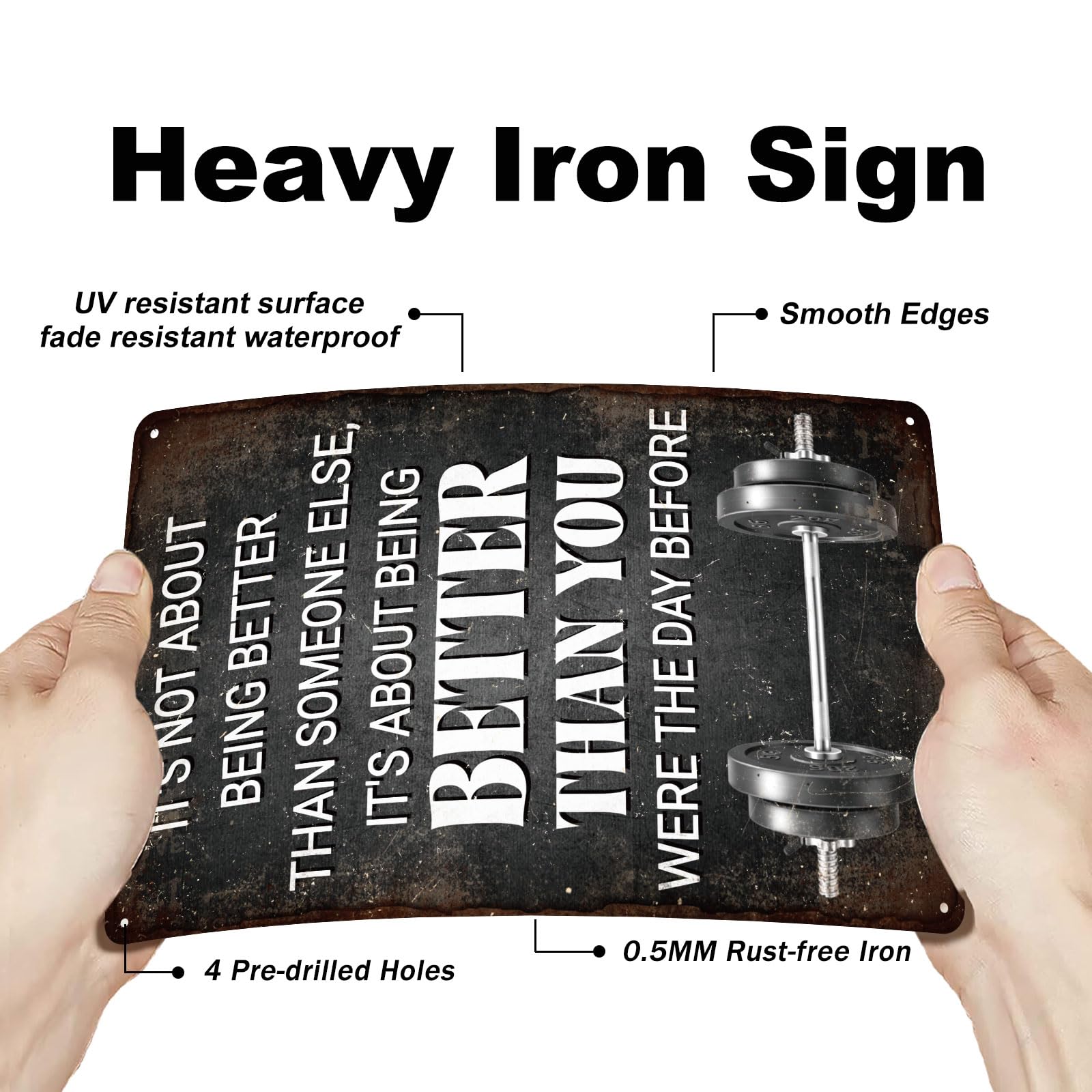 GLOBLELAND Gym Weightlifting Art Metal Tin Sign 8x12in "Better than You" Vintage Painting Tin Signs Wall Poster Plaque for Gym Fitness Studio Personal Training Room Strength Training Area - Image 3