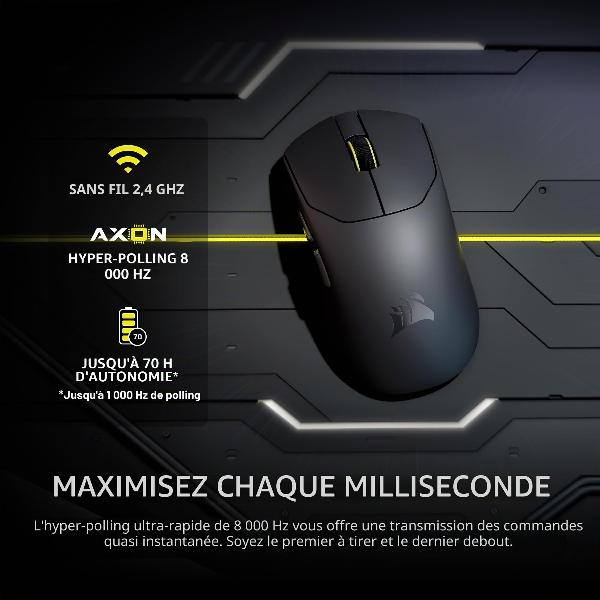 Corsair Sabre v2 Pro Souris de Jeu FPS sans Fil ultralégère - 33 000 DPI, Poids 36 g, Hyper-Polling 8000 Hz, interrupteurs mécaniques, autonomie sans Fil jusqu'à 70 Heures