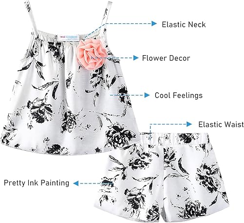 Miniatura 3 de LittleSpring Conjunto de ropa de 2 piezas con diseño floral y pantalones cortos para niñas pequeñas conjunto de ropa