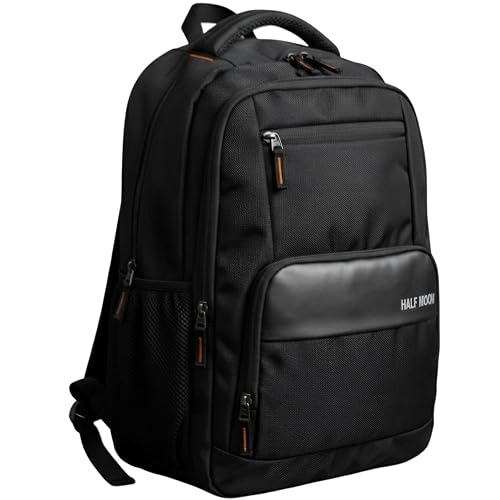 Half Moon Apex 35L Spacious Laptop Backpack for Men & Women | Water Resistant College & Office Bag with AUX/Headphone Port | Tear-Resistant Tech Backpack (Fits Up to 15.6 Inch Laptop) (Black)