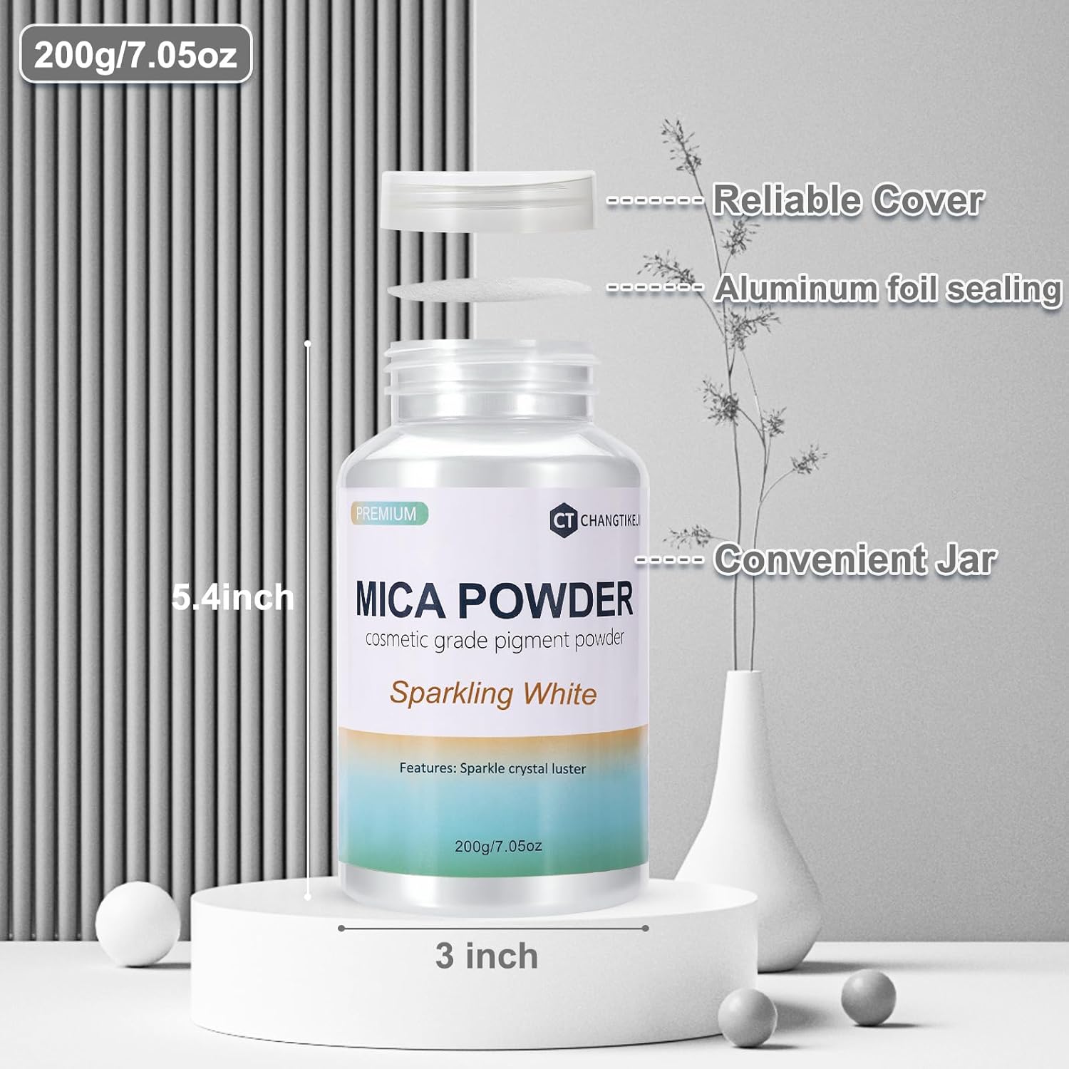 Mica Powder,7.05OZ（200g）,Sparkling White Mica Powder Pigment for Epoxy Resin，Lip Gloss，Car Paint，Dye，Soap Making，Nail Polish,Epoxy Resin,Candle Making,Bath Bombs - Image 3