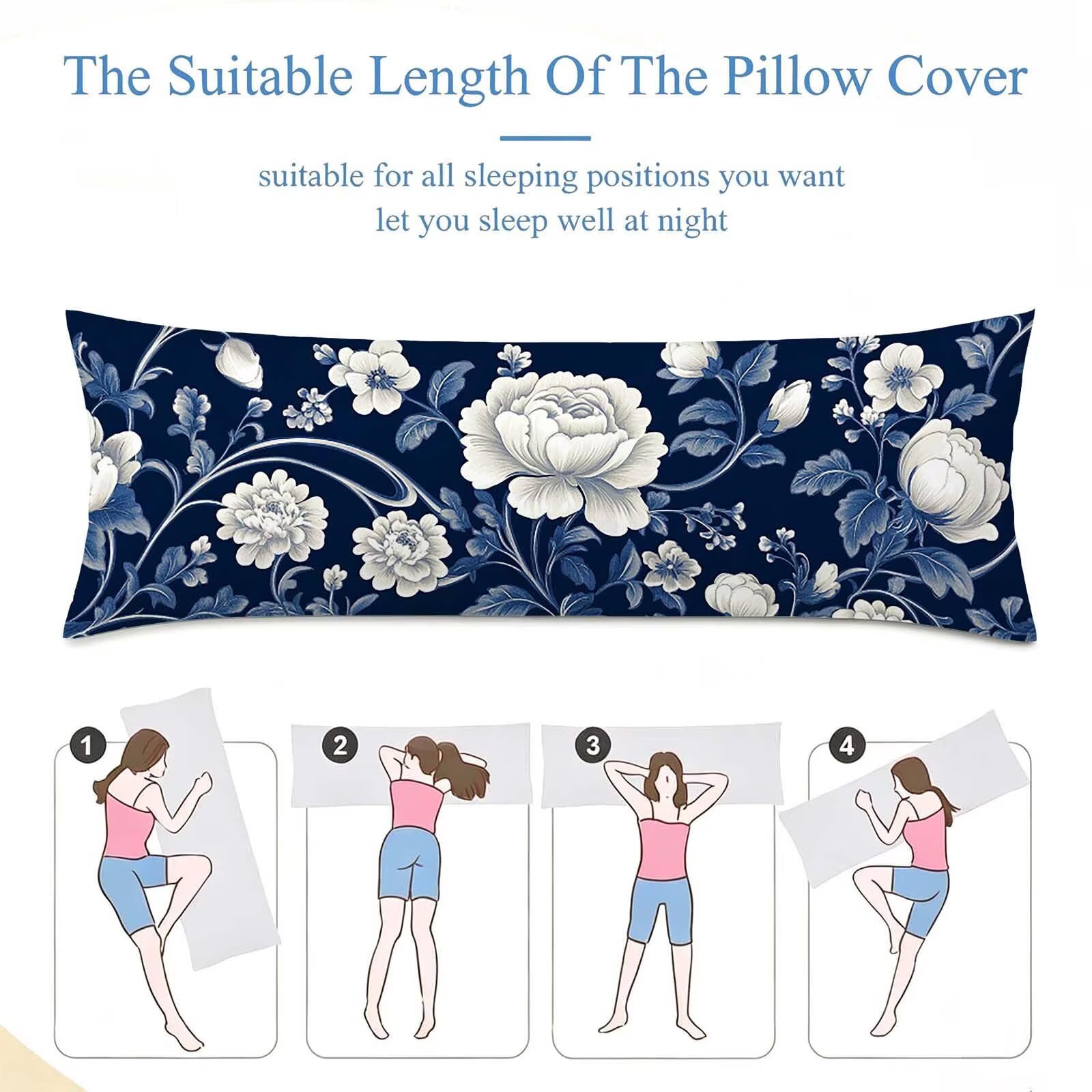 Blu-16 Federe Cuscino Letto 50 x 150 cm, Grande Cuscini per Divano Velluto, | Doppia Faccia Stampa, Fiore-7 Fodera per Cuscino Decorativa, con Cerniera, Cuscino per Dormire Sul Fianco j-338