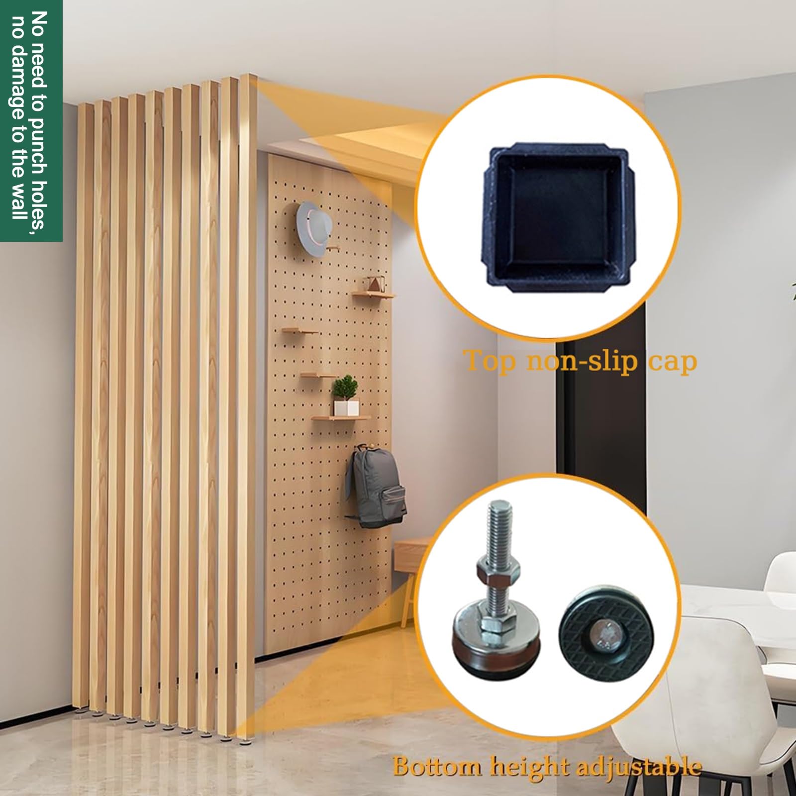 Biombo Separador de Ambientes， Divisor De Ambientes De Listones De Aleación de Aluminio De Piso A Techo， para Escaleras De Pasillo, Panel Divisor De Pared(9root,185cm/72.8in/6.06ft)