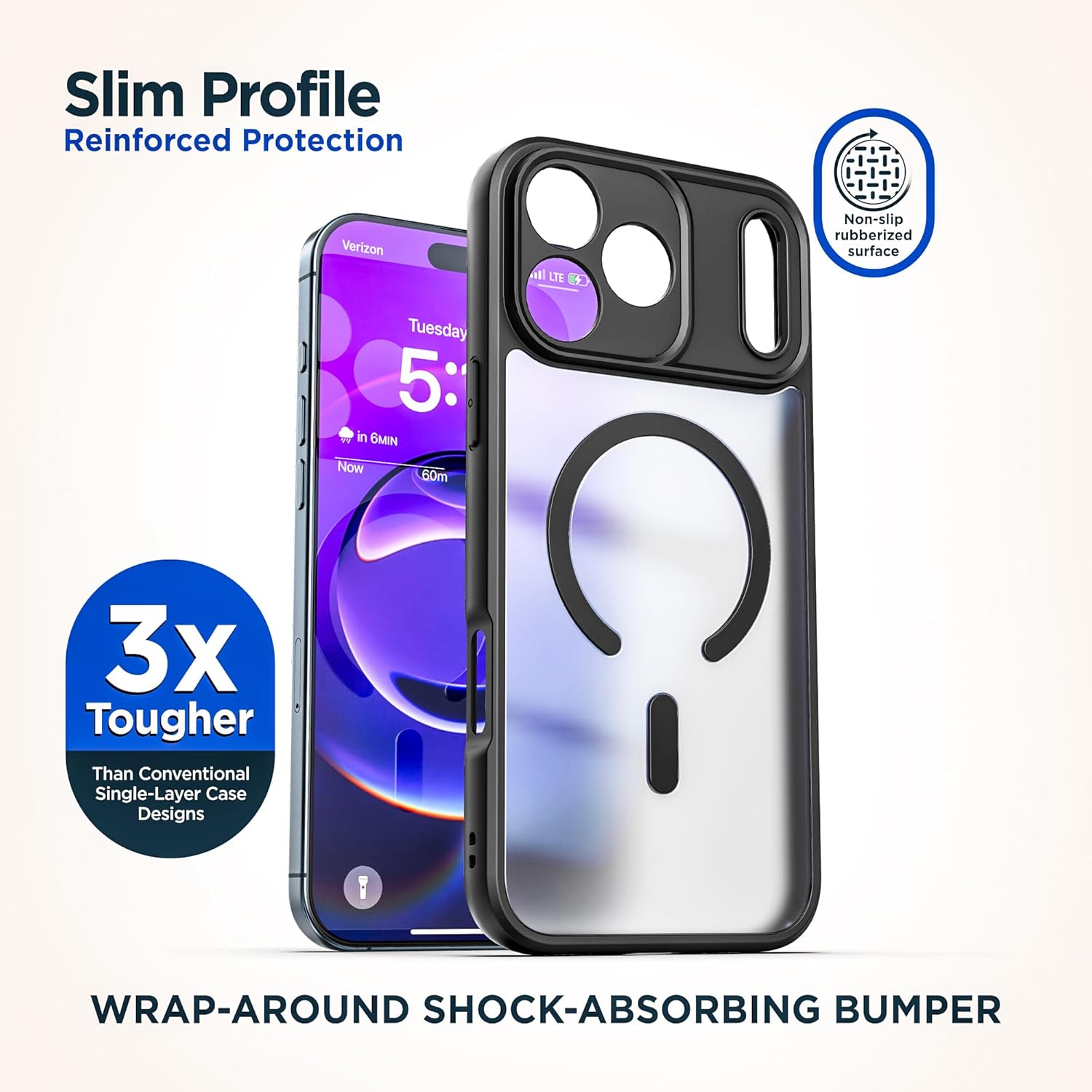 Encased for iPhone 17 Pro Phone Case with Belt Clip Holster, Compatible with MagSafe - Magnetic Hybrid Clear Cover with Full Lens Protection (Black/Frost) - Image 4