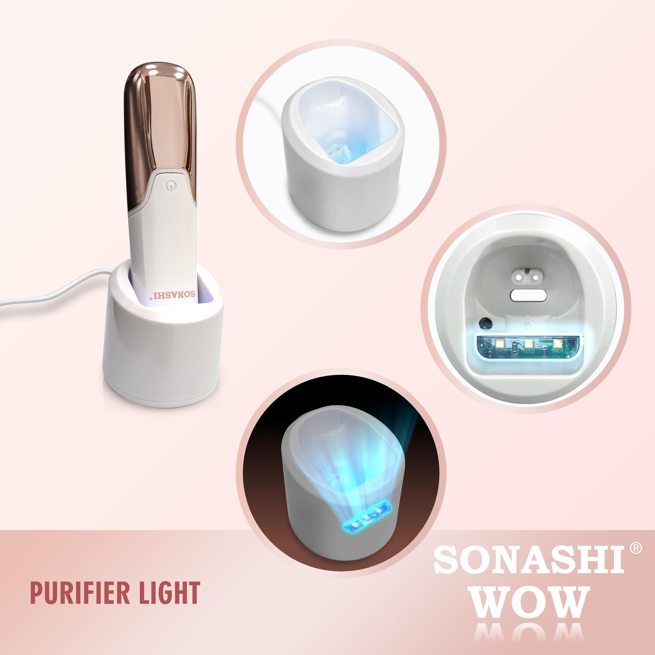 Tondeuse innovante 2 en 1 pour femme avec UV - Lumière LED intégrée, peigne réglable pour une coupe de précision, rechargeable, étanche, épilation indolore (blanc)