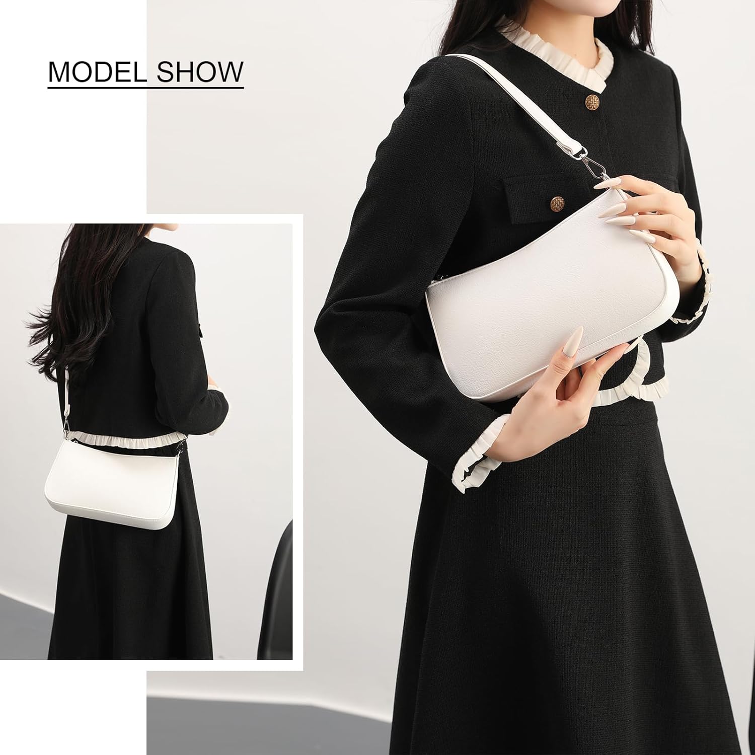 NIUEIMEE ZHOU Small Shoulder bag with 2 Removable Straps Cross Body Clutch Purse Handbag for Women - Image 3