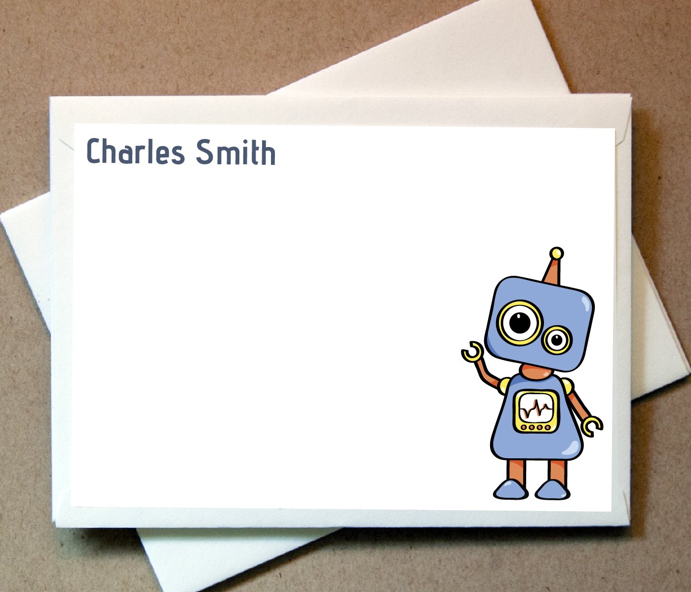 Personalized Robot Note Cards (40 Non-foldover Cards and Envelopes)