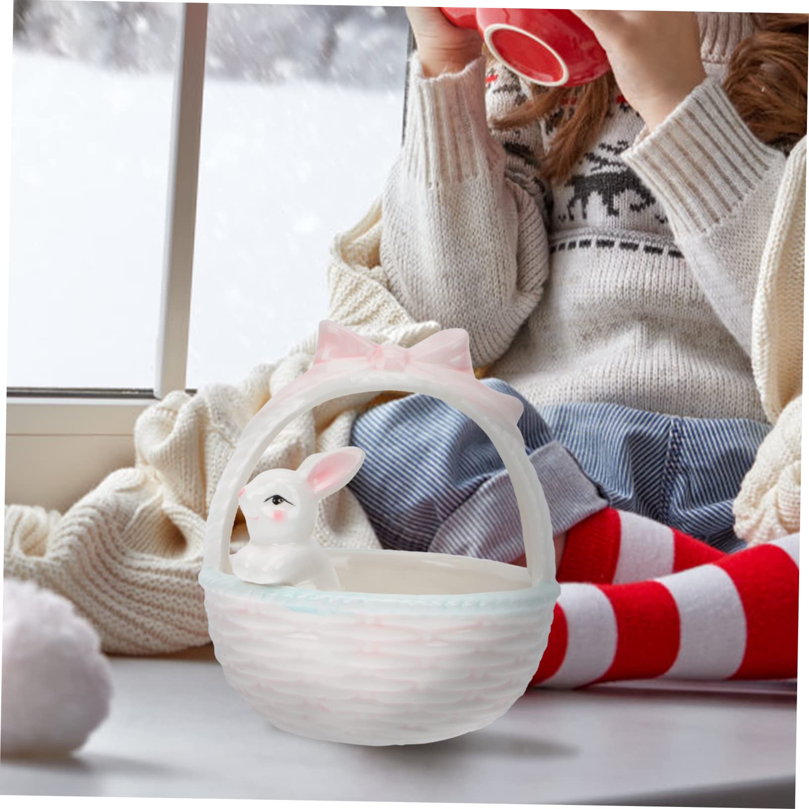 Zerodeko 2 Pz Ornamenti Del Coniglietto Di Pasqua Figurina Decor Carino in Camera Ornamenti Di Coniglio Rifiuti Vassoio Delle Uova Coniglietto Di Porcellana Code Di Coniglio Rosa Ceramica
