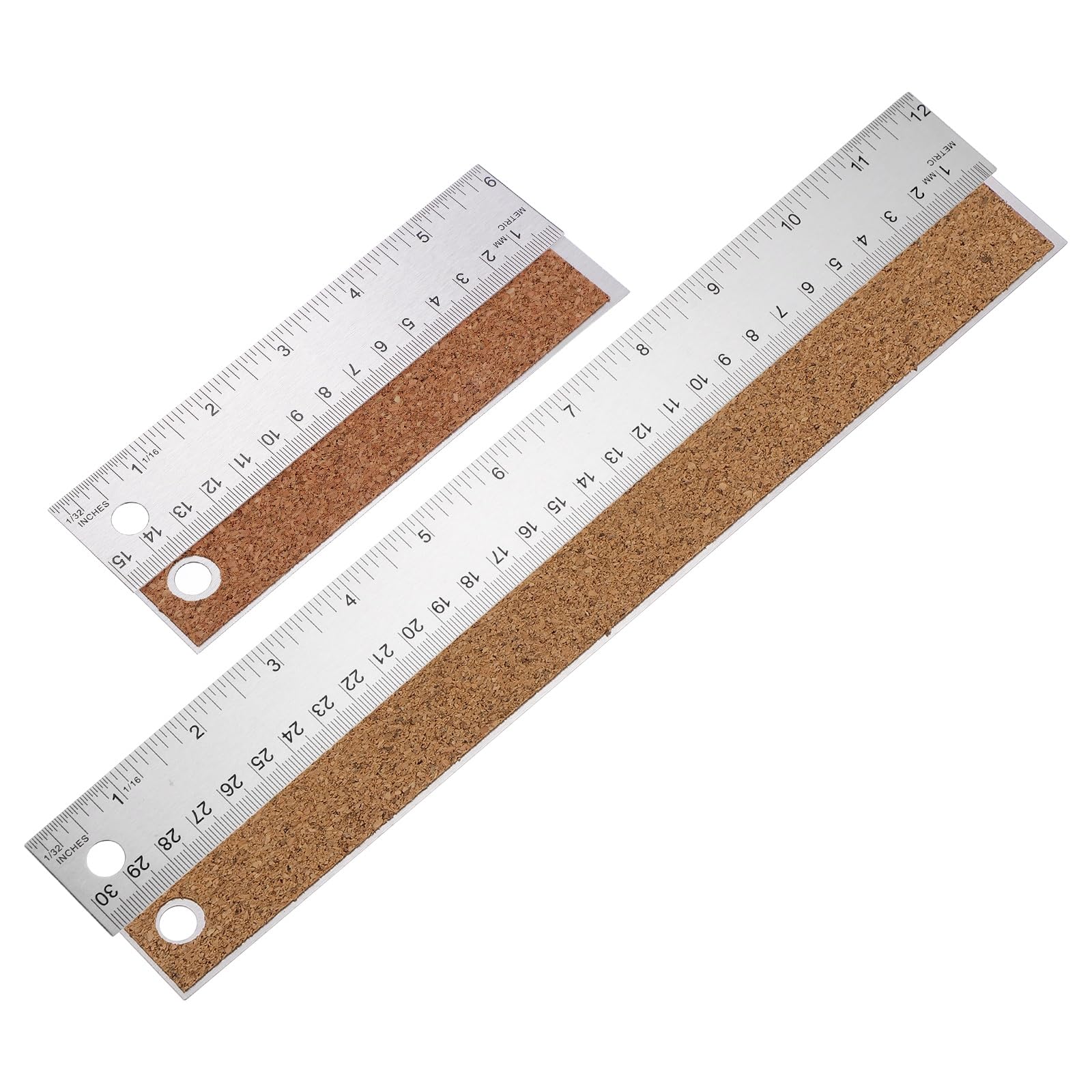 sourcing map 2pcs Stainless Steel Rulers with Cork Backing 6"/12" Inch and Metric Precision Metal Ruler Straight Edge Measuring Tool for Office Engineering Tools
