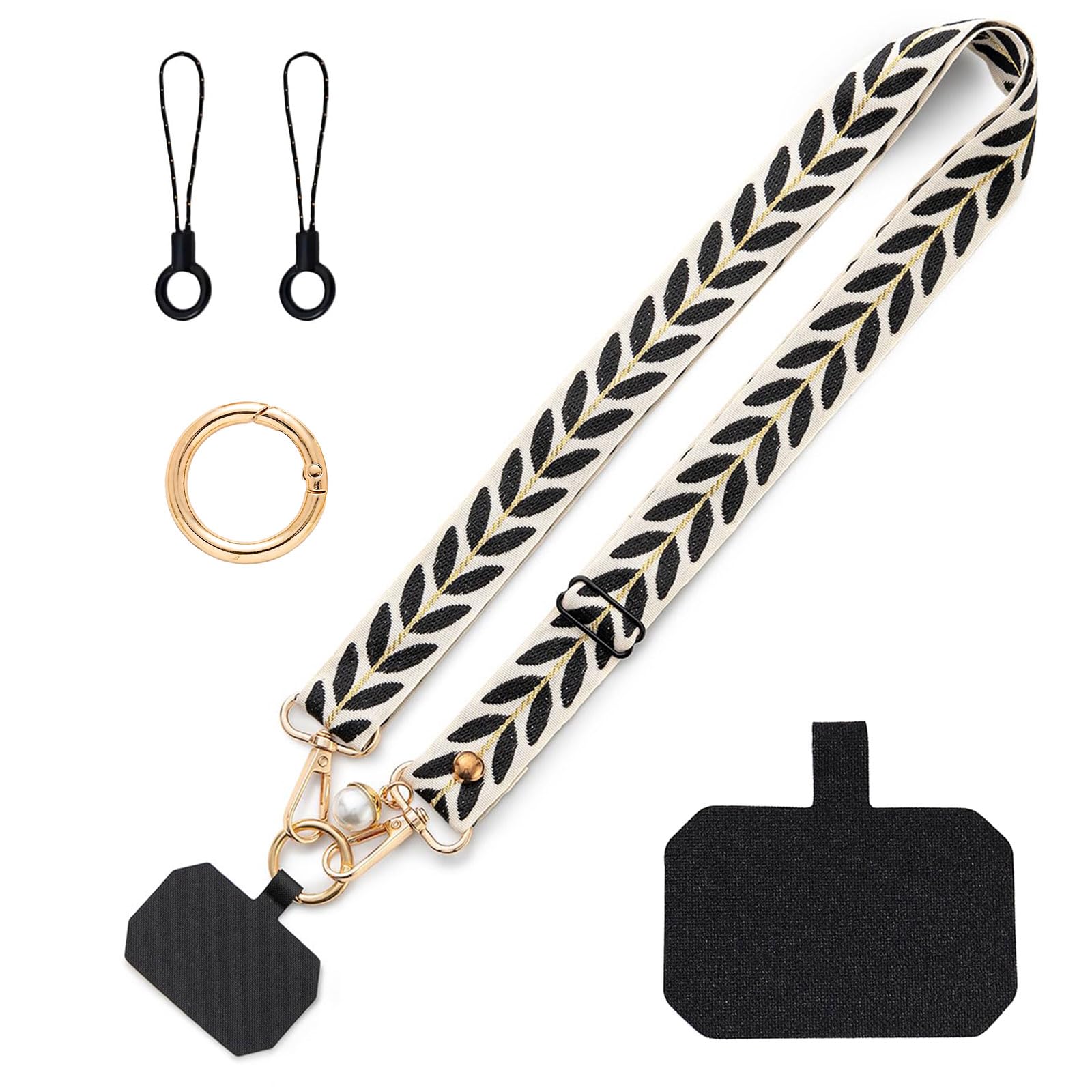 Cordón Ajustable Para Teléfono Con Diseño De Hojas - Universal, Con Adornos De Cuentas, Para Colgar Como Bandolera O Muñeca