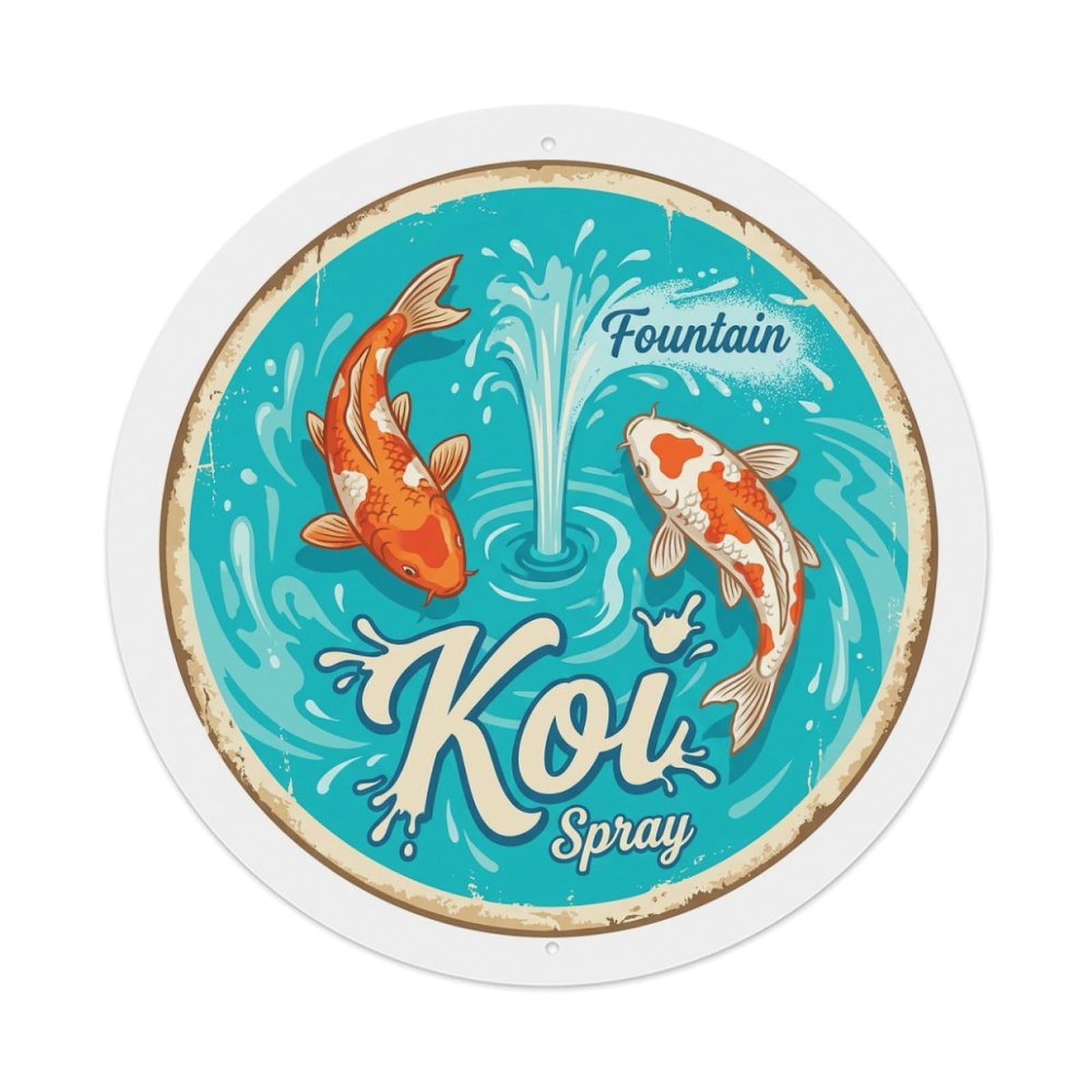 Metal Tin Sign Koi Fish Fountain Splash Japanese Retro Art
