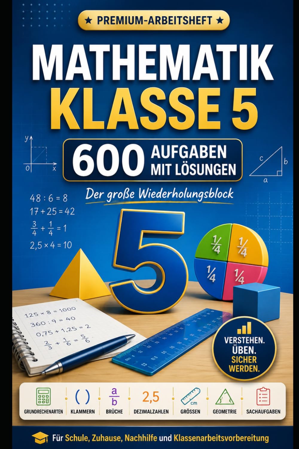 Mathematik Klasse 5 – Der große Wiederholungsblock: 600 Aufgaben mit Lösungen · Rechnen, Brüche, Dezimalzahlen, Größen, Geometrie & Sachaufgaben · ... Zuhause (600 Aufgaben Lernreihe – Mathematik)