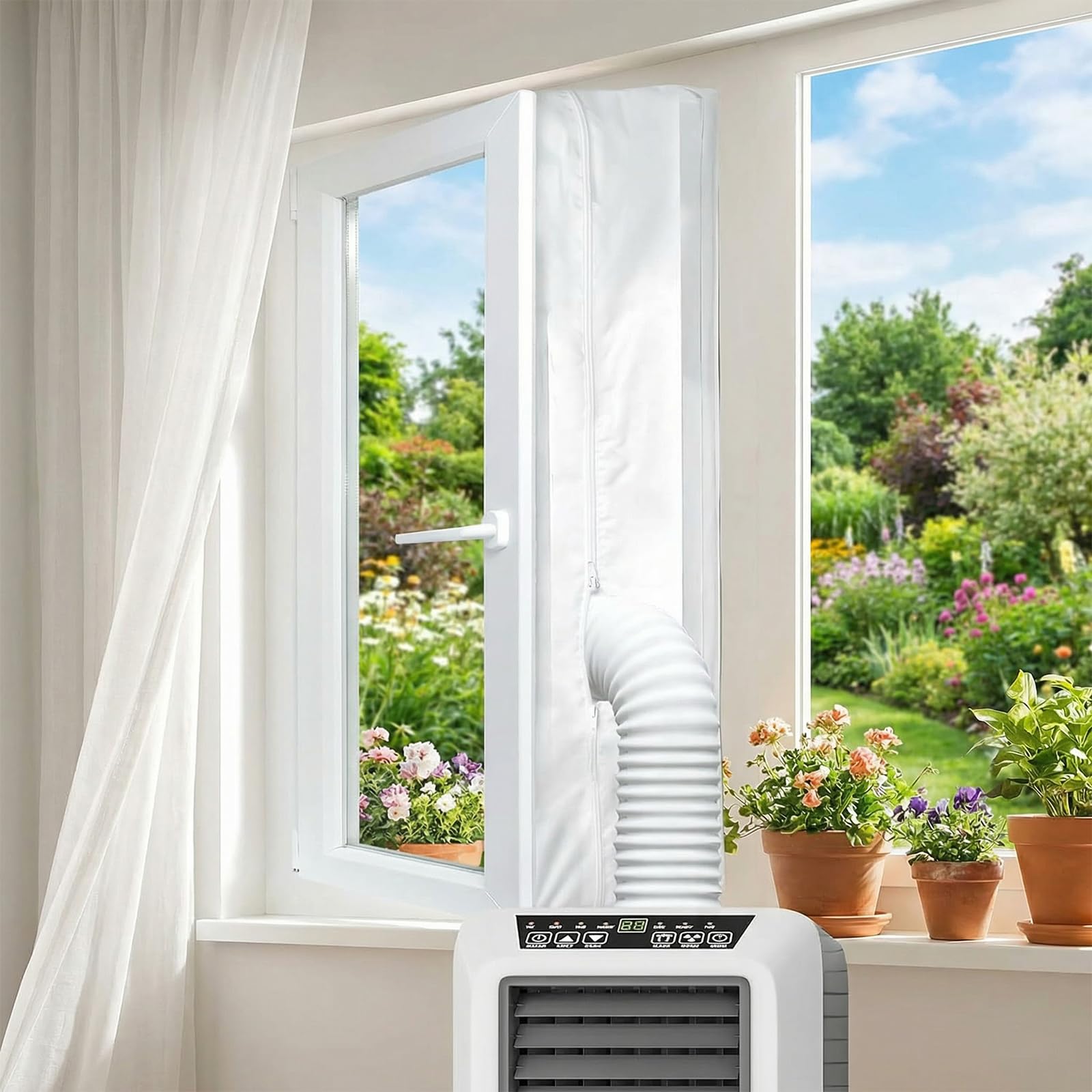 Qoosea Guarnizione per Finestre Climatizzatori, Portatile Universale Kit Finestra per Condizionatore Mobile e Asciugatrici, Impermeabile Guarnizione per Finestre Senza Forare, Facile Montare (400CM)