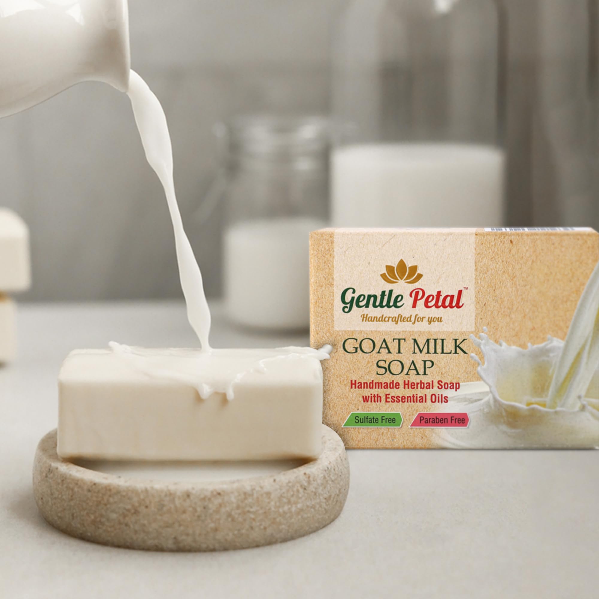 Gentle Petal Handmade Herbal Goat Milk Soap | Natural Moisturizing Bath Soap for Dry & Sensitive Skin | Anti-Aging, Gentle Cleansing Soap Bar for Men & Women | 100gm x 3 (Pack of 3) 1