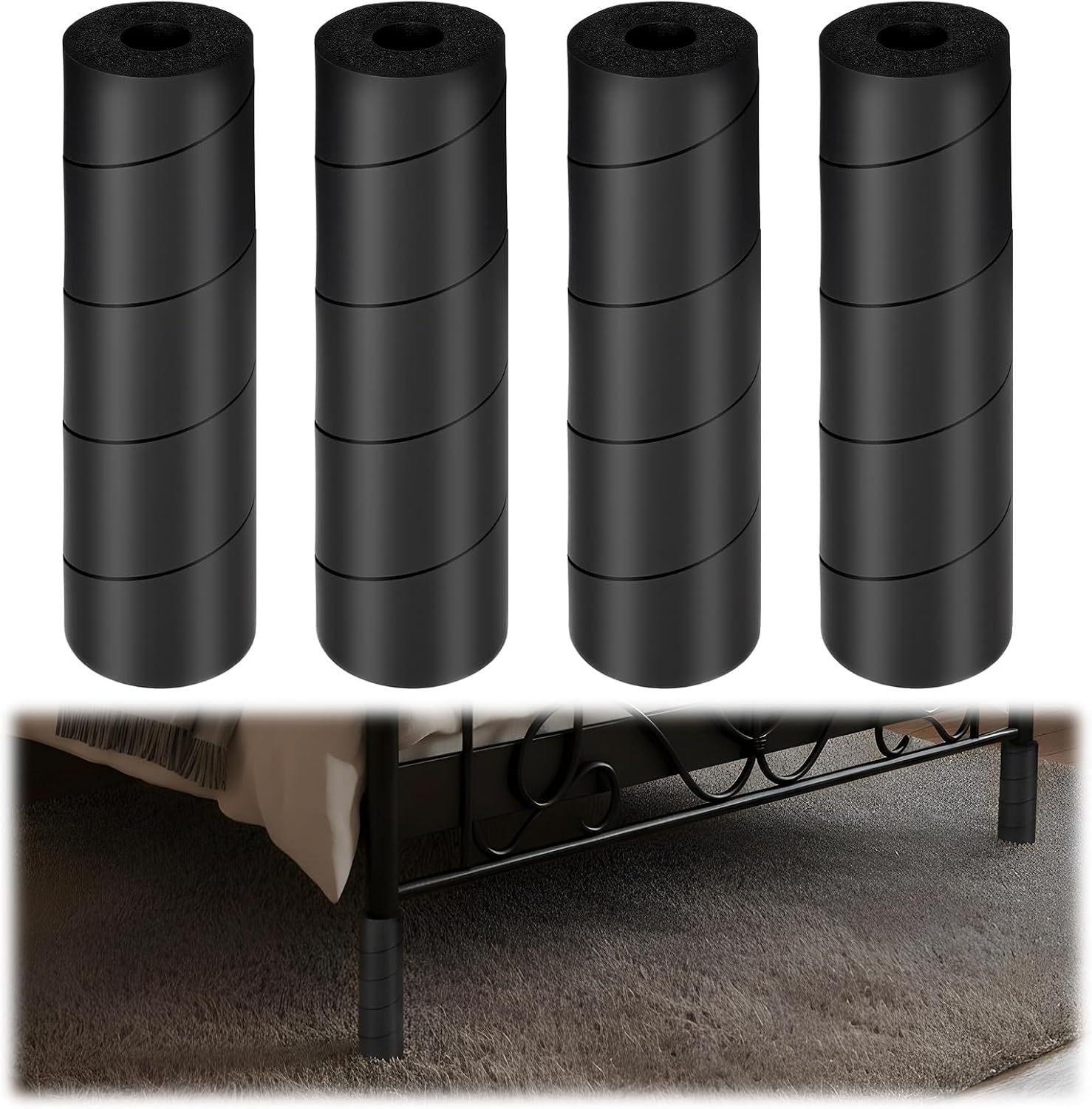 4 Pcs Bed Frame Toe Protectors 6" Non-Adhesive Bed Frame Leg Covers Cushioned Corner Guards for Any Furniture Legs, Prevents Toe Injuries from Hitting Hard Furniture Legs (Black)