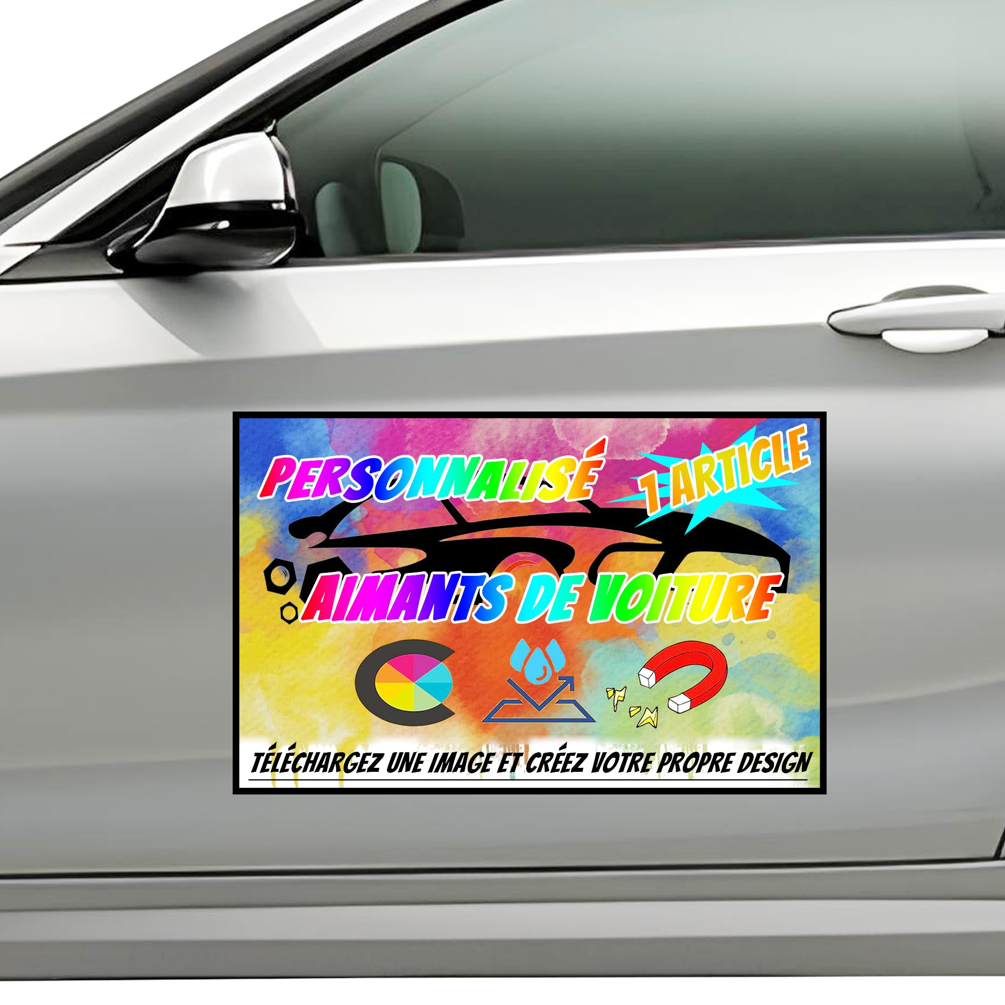 Autocollants magnétiques personnalisés, Panneau magnétique pour Voiture, avec Texte et Photo personnalisés, Alternative aux Autocollants de Voiture et à Ventouse.
