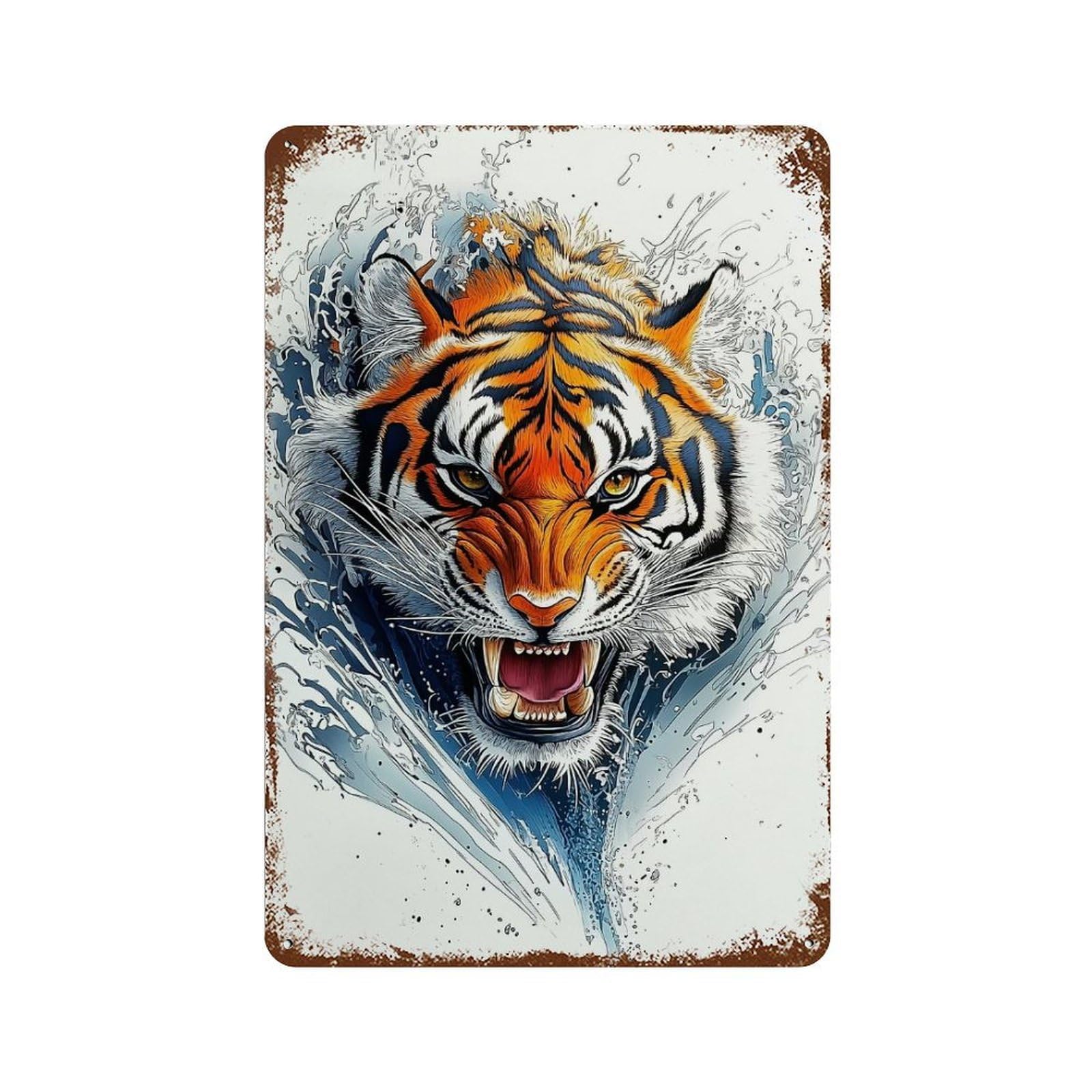 Garage Style Tiger Splash Rusty Metal Tin Sign 11.8"x7.9", Shabby Chic Decor for Bar And Workshop