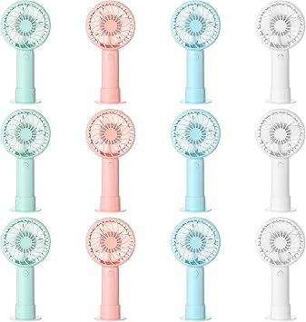Tujoe 12 Pcs Mini Powerful Handheld Fan 3 Speed Personal Small Portable Rechargeable Fan with Base USB for Women Eyelash Makeup Office Travel Beach Indoor Outdoor Mixed Colors