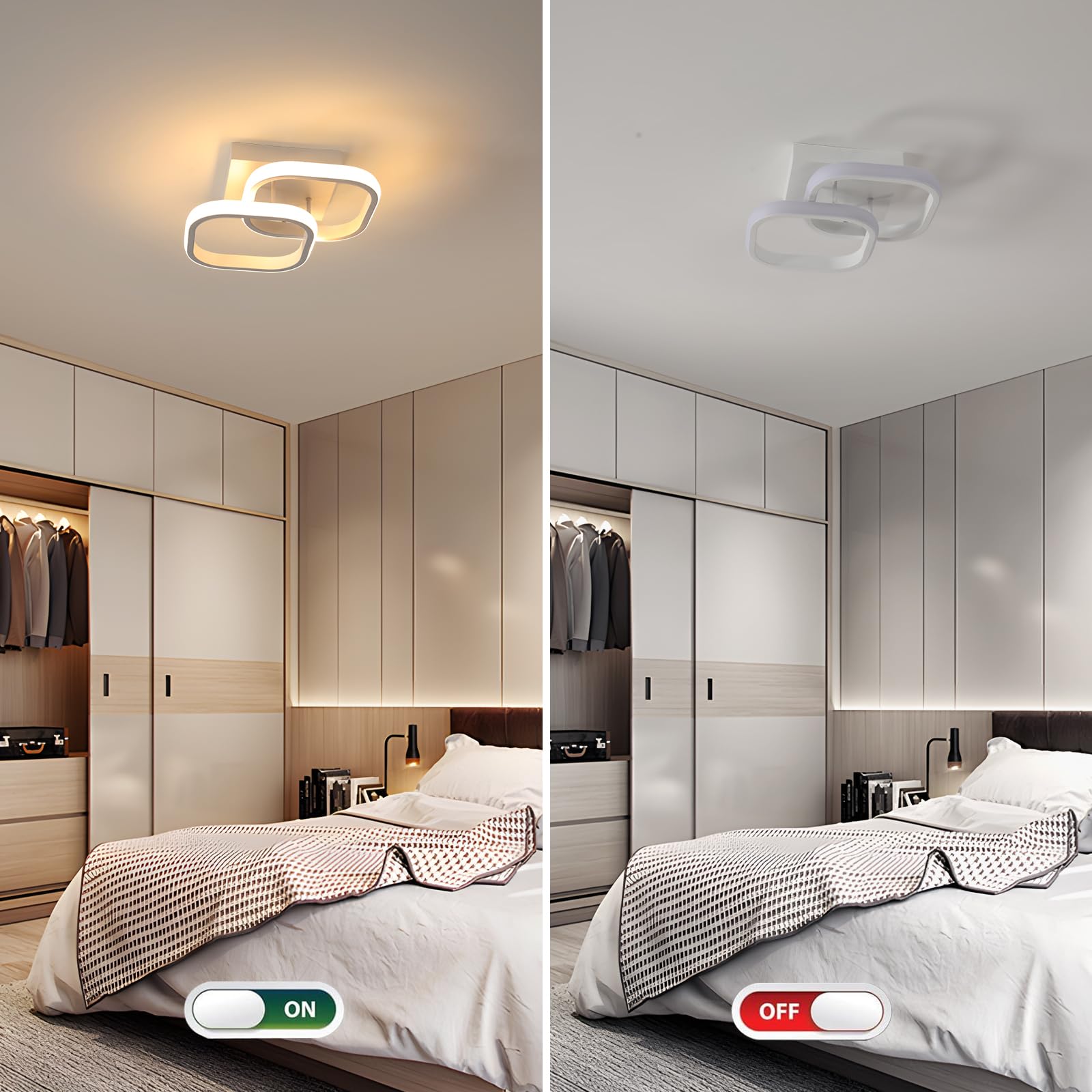 2 Pezzi Plafoniera LED Soffitto Moderna 22W Lampada da Soffitto