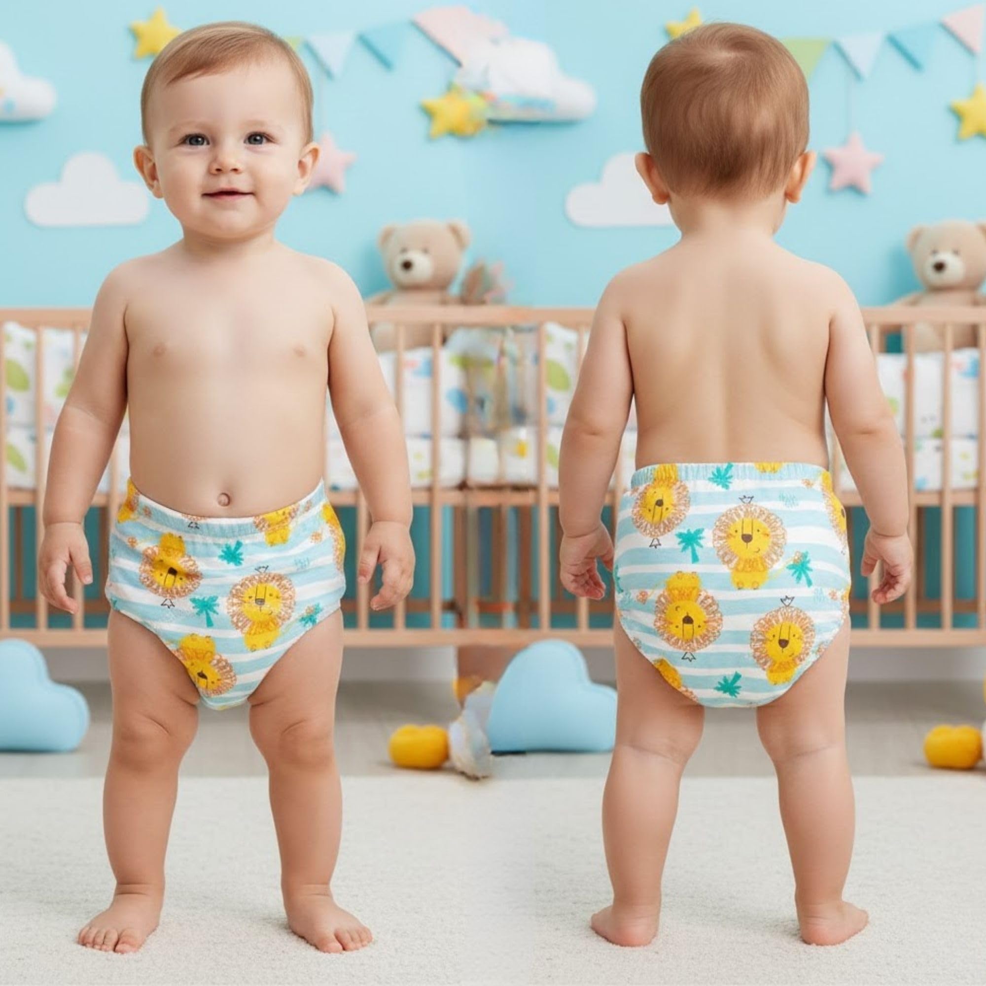 BEMBIKA Potty Training Pant for Babies Cotton Reusable Leakproof Padded Underwear for Kids Ideal for Diaper-Free Time & Mess-Free Potty Training - (Lion - 18M to 24M-L)