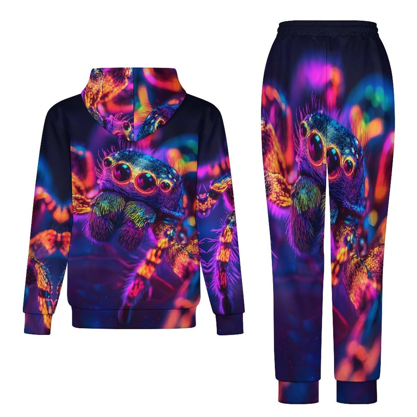 Neon Glowing Spider - Conjunto de sudadera de 2 piezas para hombre, conjunto de chándal casual, sudadera cómoda con capucha