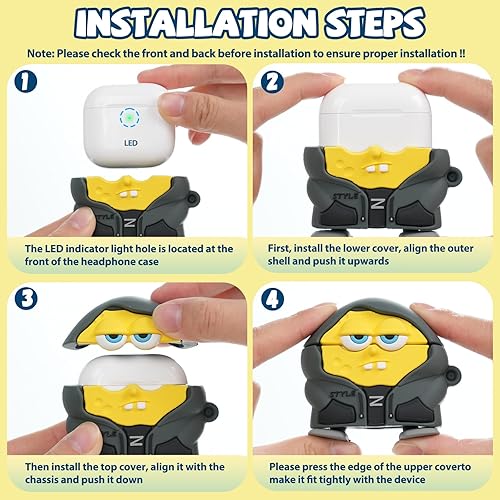 Miniatura 8 de Fundas lindas para AirPods 4 con kit limpiador, funda para AirPods 4 de 4ª generación con personaje de dibujos animados en 3D, divertida funda de